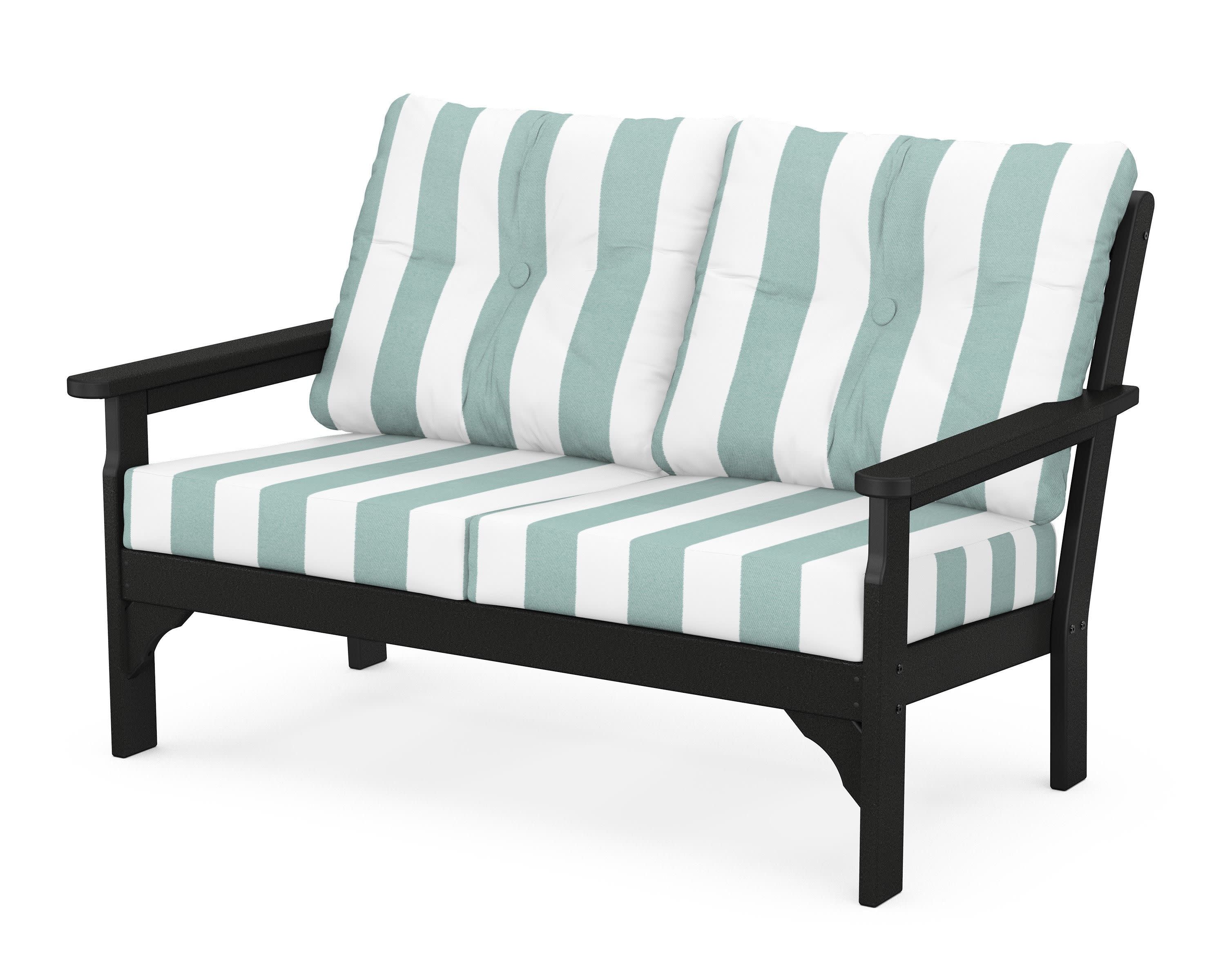 Vineyard Deep Seating Loveseat in Black / Cabana Stripe Glacier Spa