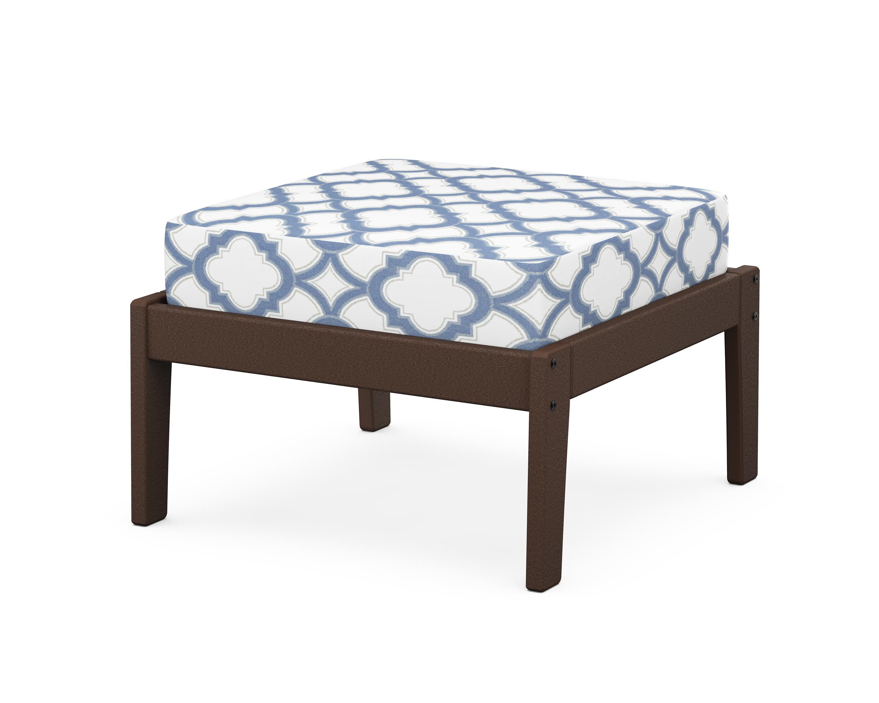 Deep Seating Ottoman in Mahogany / Trellis Sky Blue