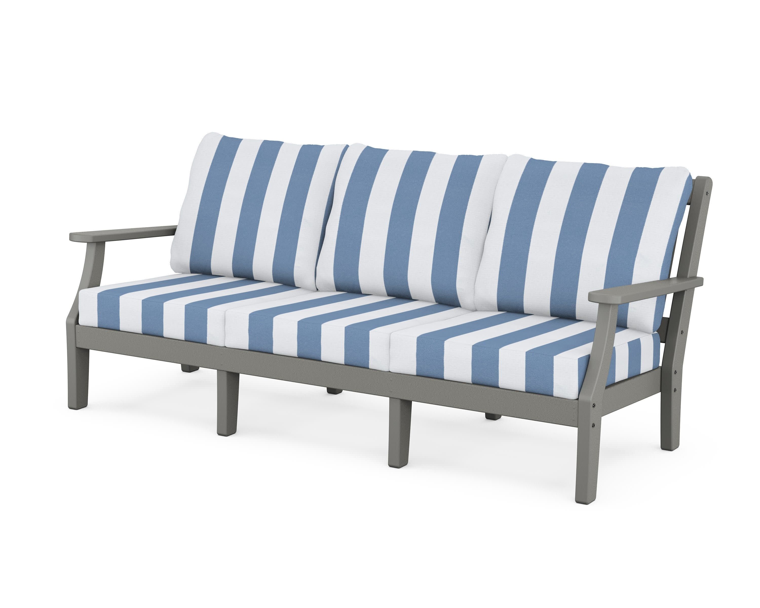 Chinoiserie Deep Seating Sofa in Slate Grey / Cabana Stripe Sky Blue