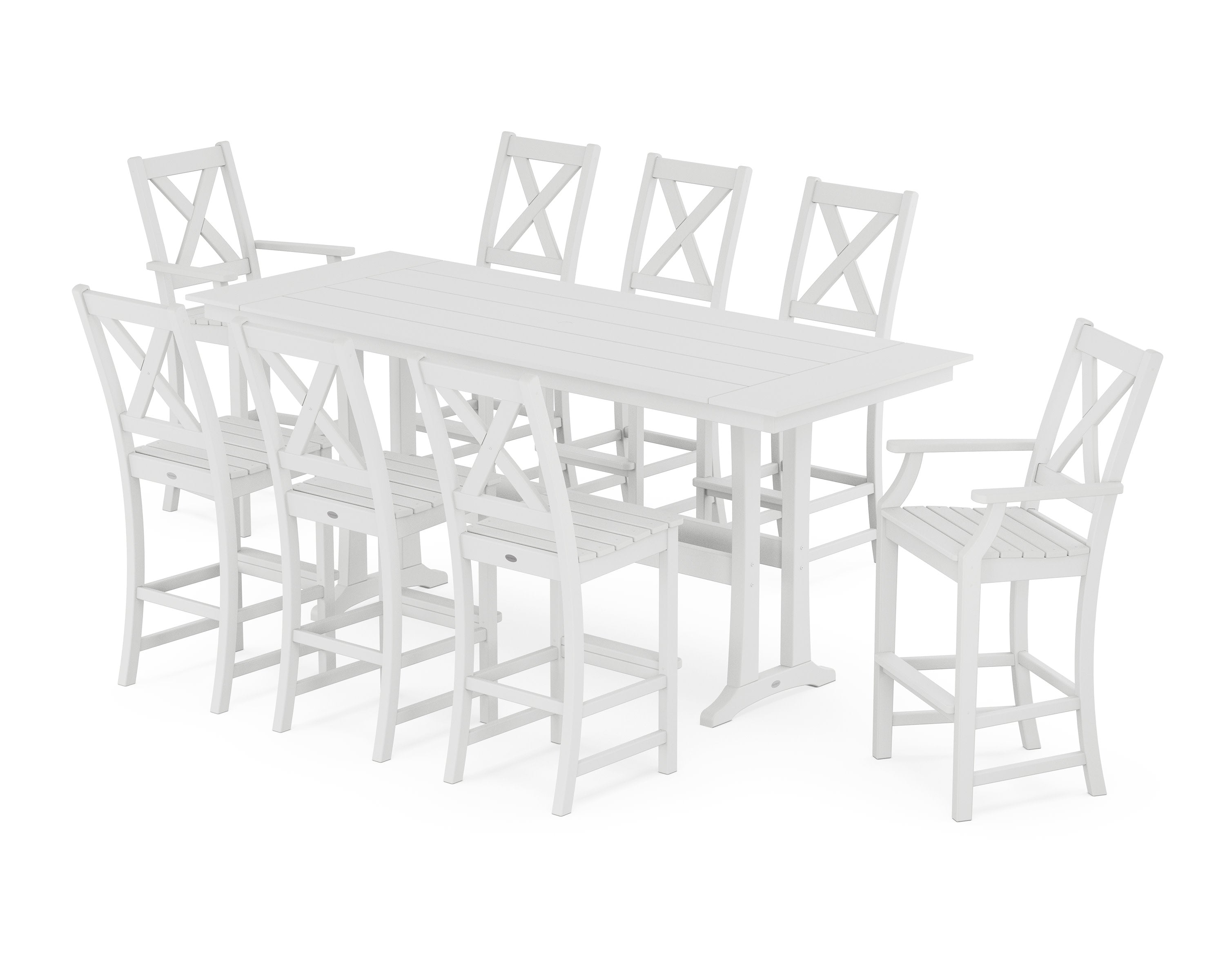 Braxton 9-Piece Farmhouse Bar Set with Trestle Legs in White