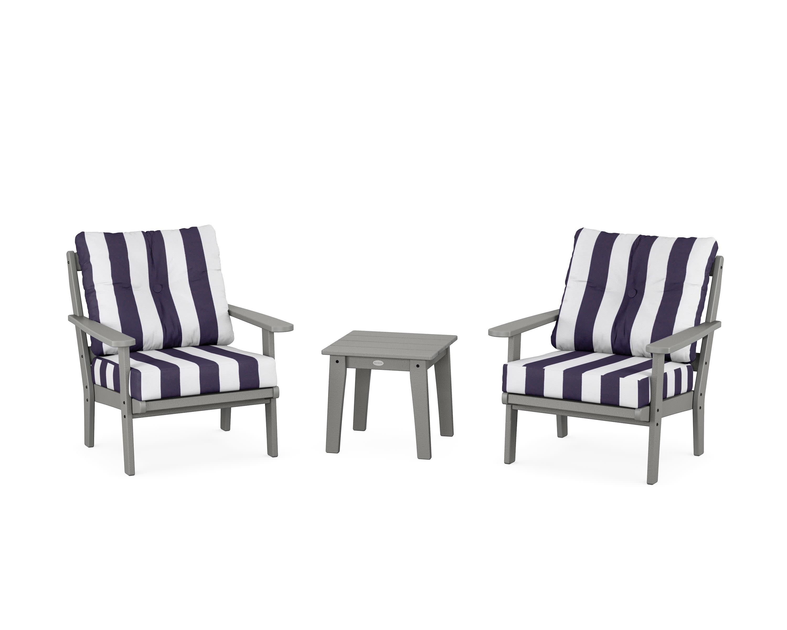 Mission 3-Piece Deep Seating Set in Slate Grey / Cabana Stripe Navy