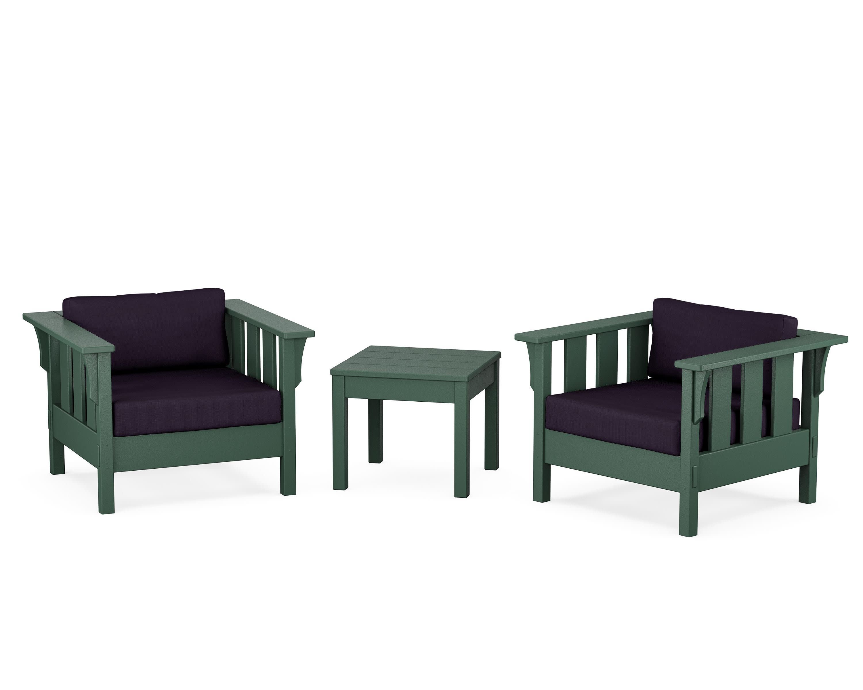 Acadia 3-Piece Deep Seating Set in Green / Navy Linen