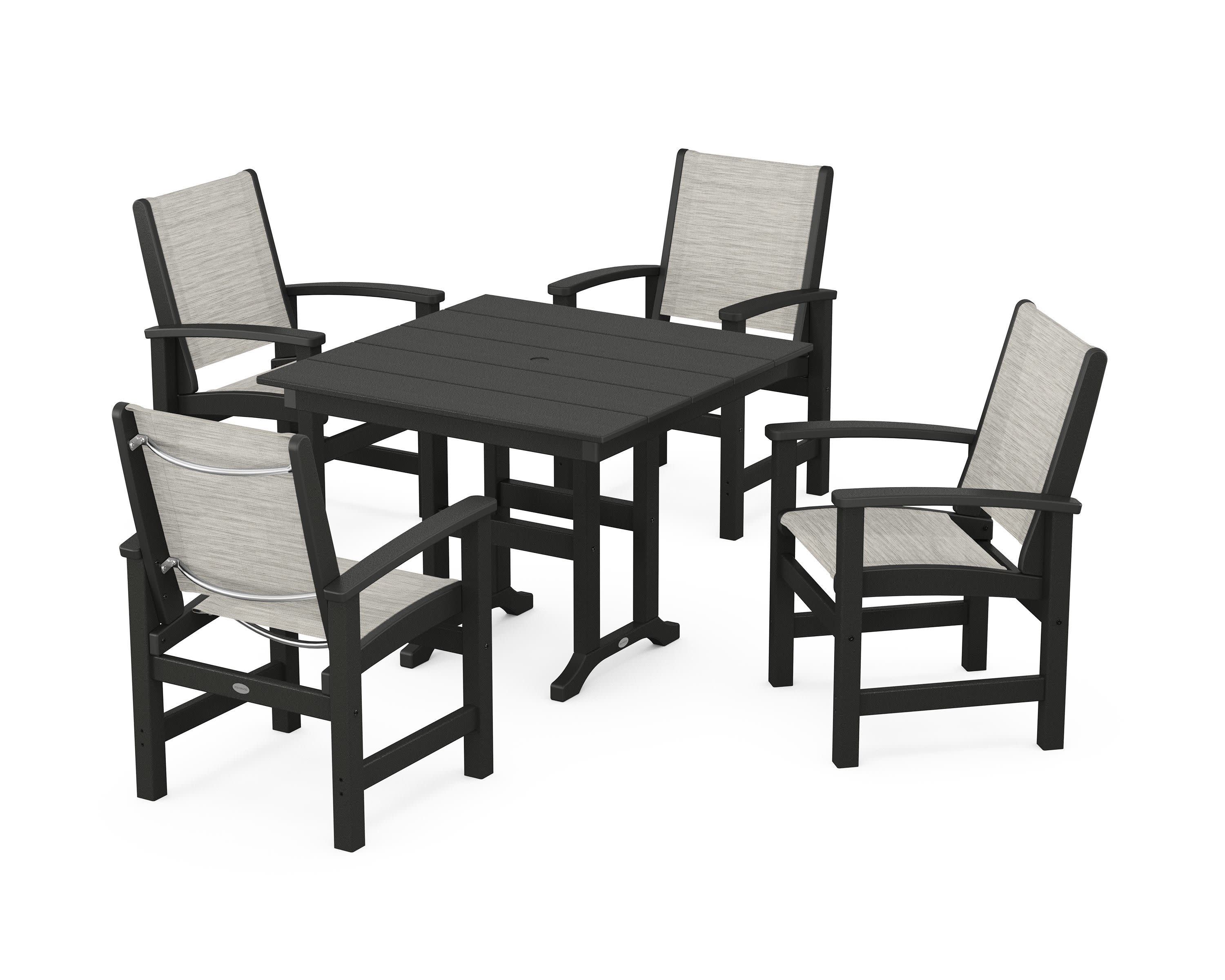 Coastal 5-Piece Farmhouse Dining Set in Black / Birch Sling