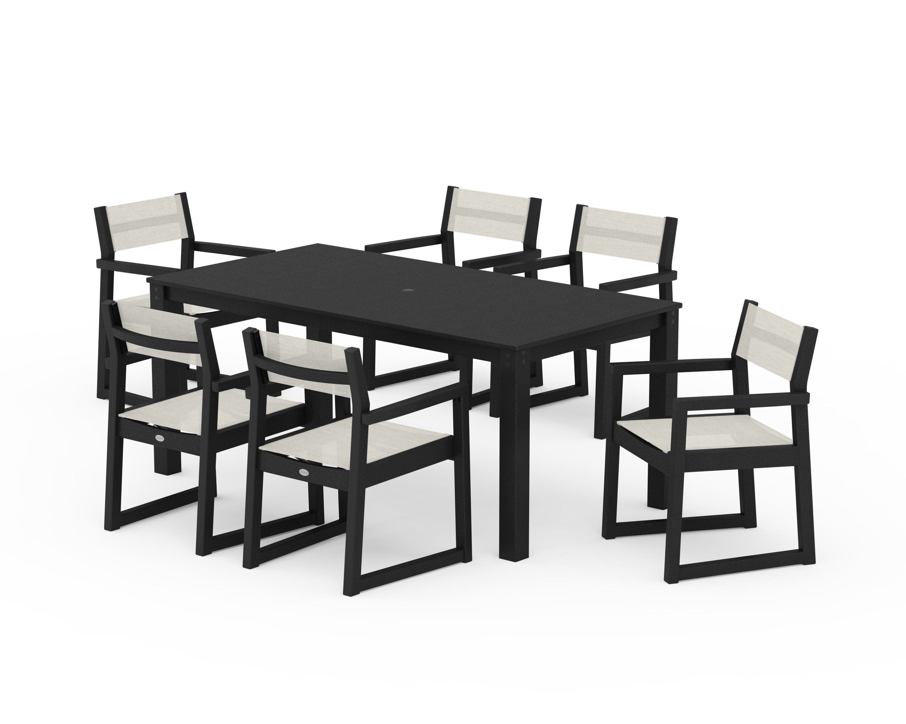 EDGE Sling Arm Chair 7-Piece Parsons Dining Set in Black / Parchment Sling