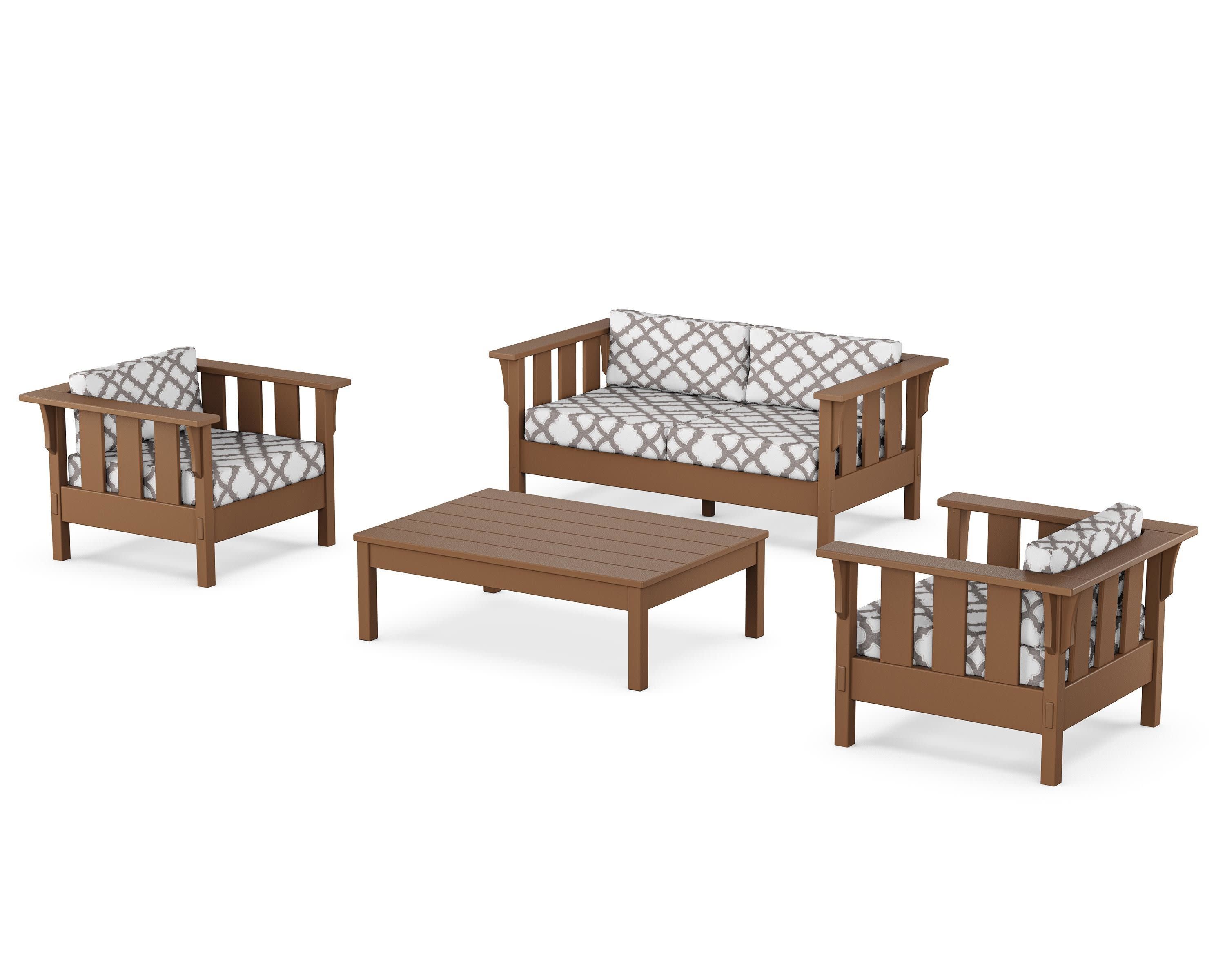 Acadia 4-Piece Deep Seating Set with Loveseat in Teak / Trellis Grey Mist