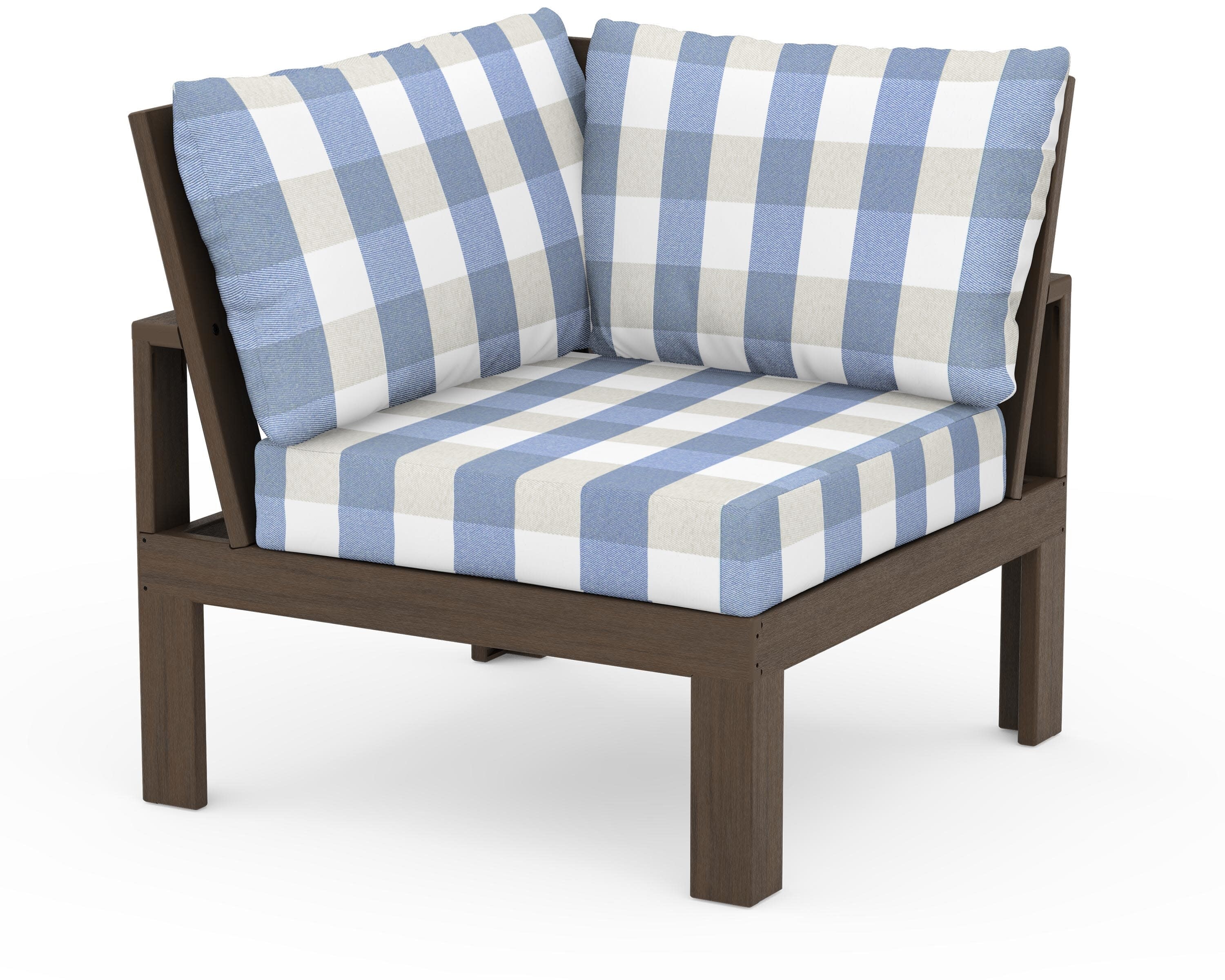 Modular Corner Chair in Kona / Buffalo Plaid Sky Blue