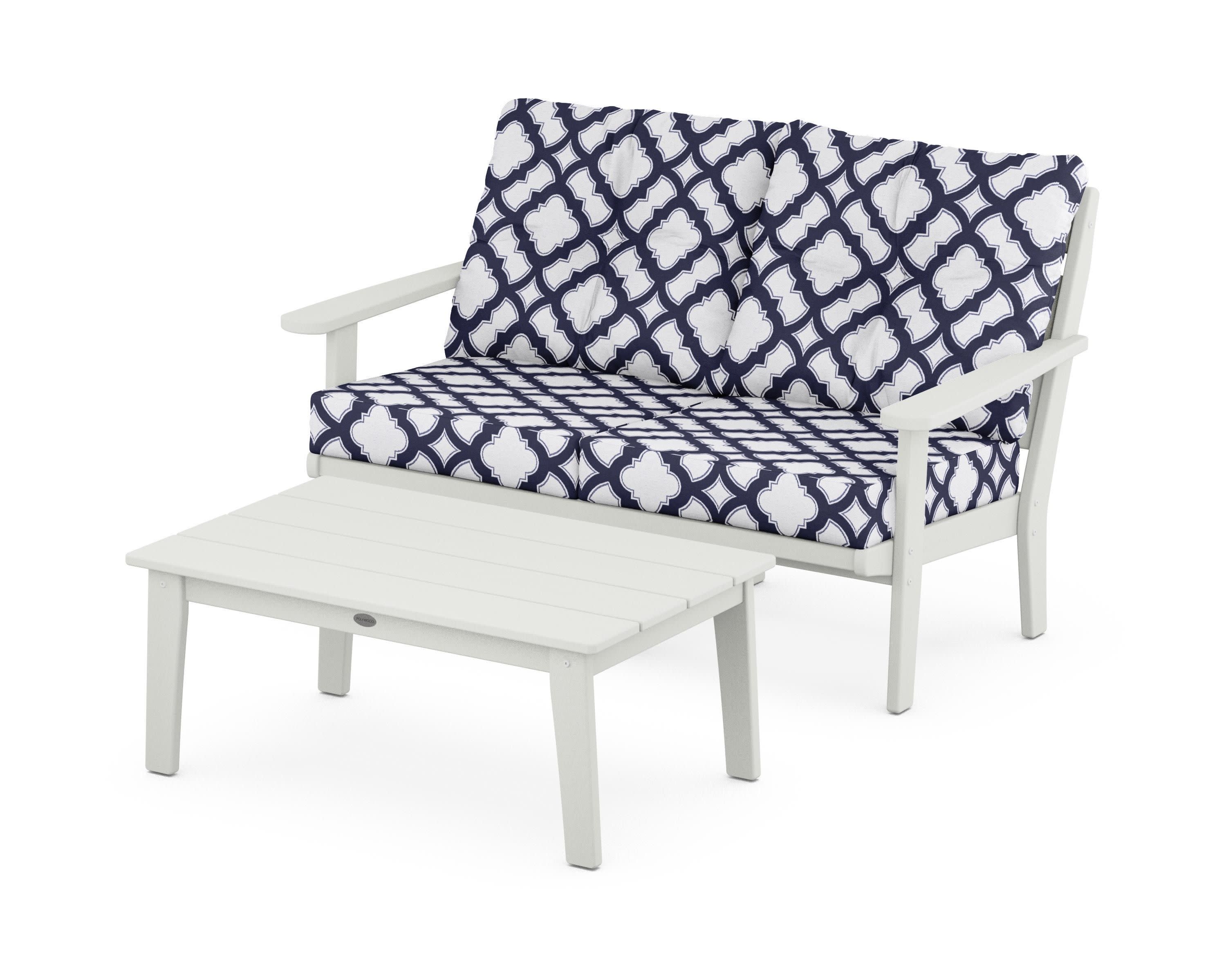 Lakeside 2-Piece Lounge Loveseat Set in Vintage White / Trellis Navy