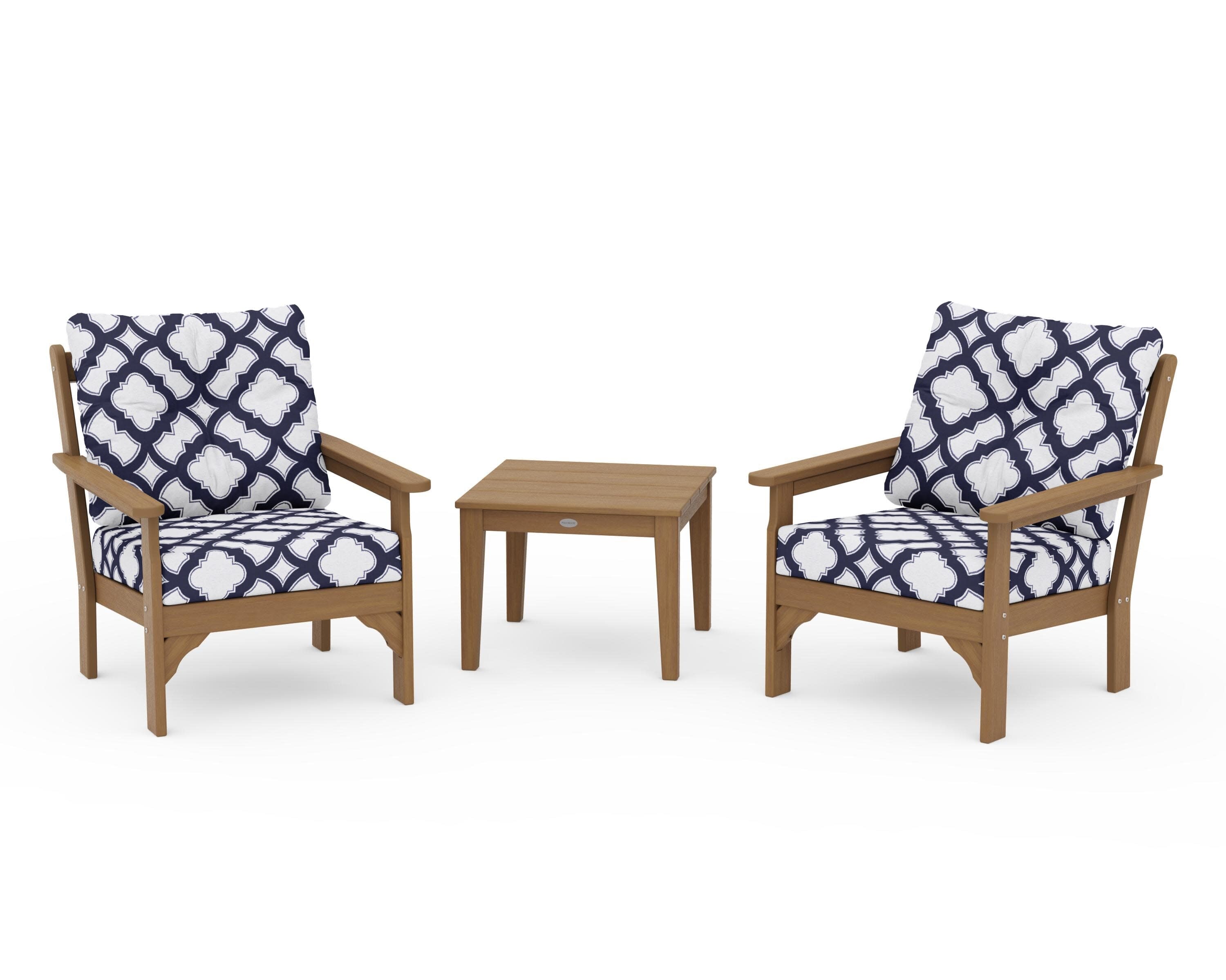 Vineyard 3-Piece Deep Seating Set in Natural / Trellis Navy