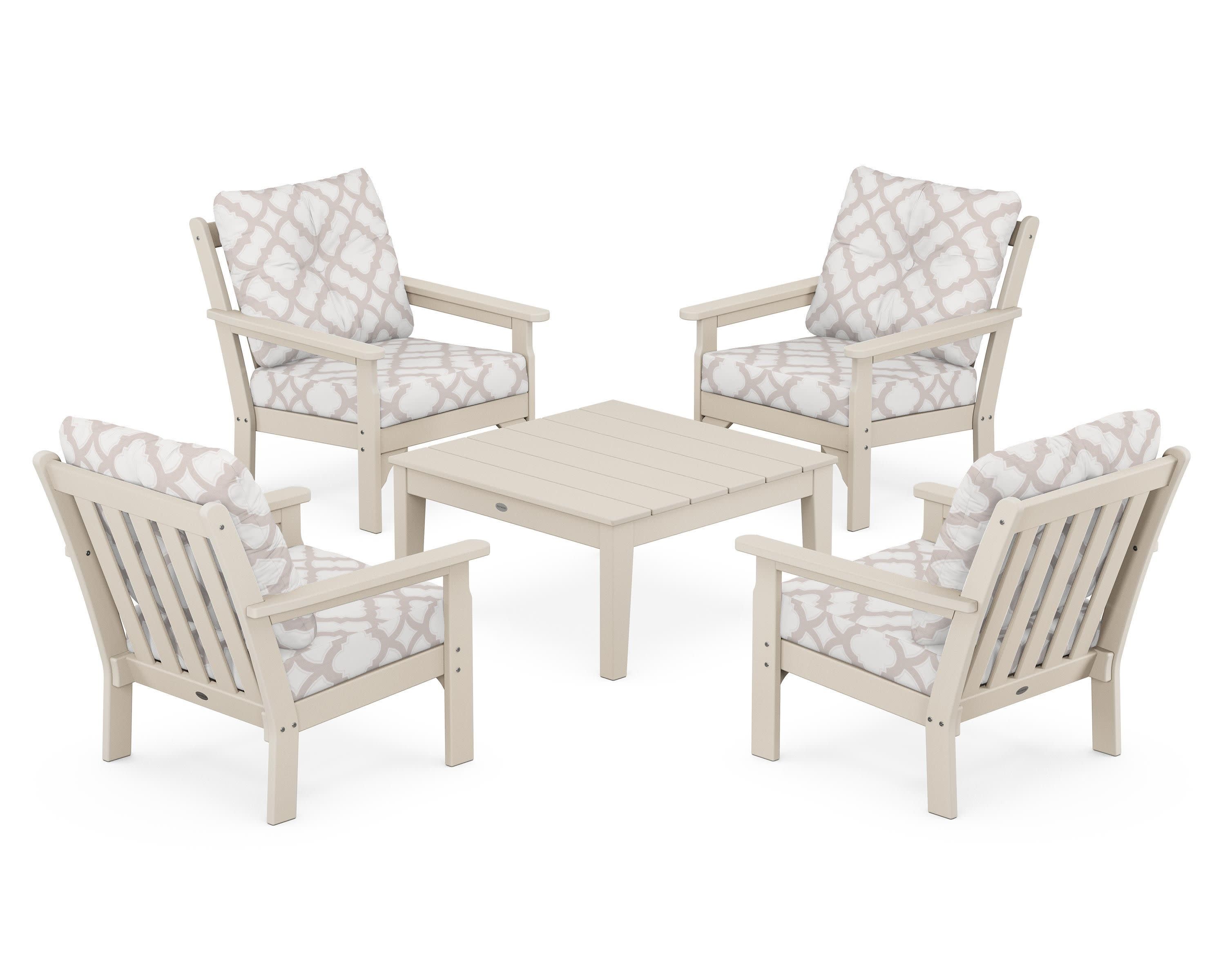 Vineyard 5-Piece Deep Seating Conversation Set in Sand / Trellis Dune Burlap