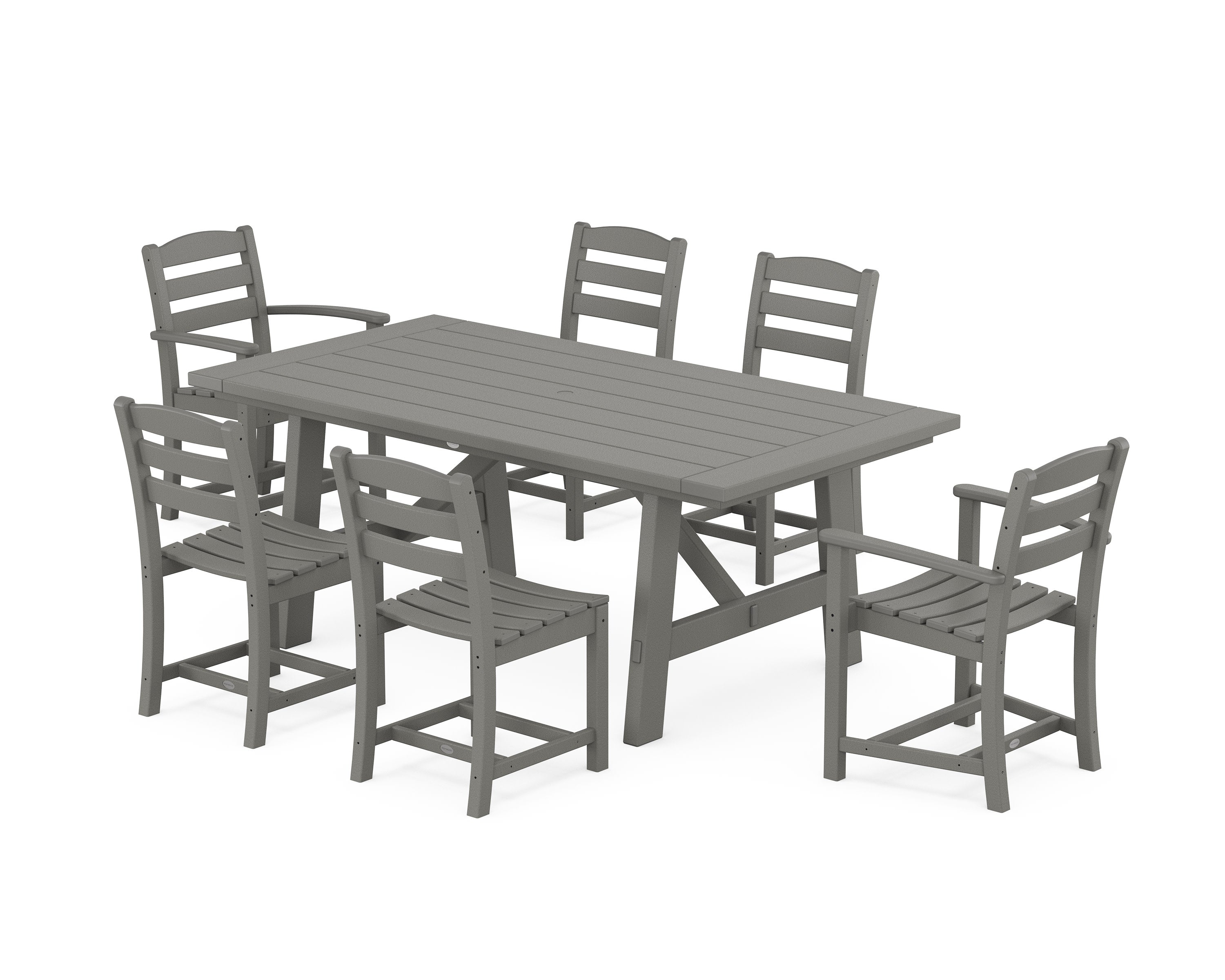 La Casa Caf 7-Piece Rustic Farmhouse Dining Set in Slate Grey