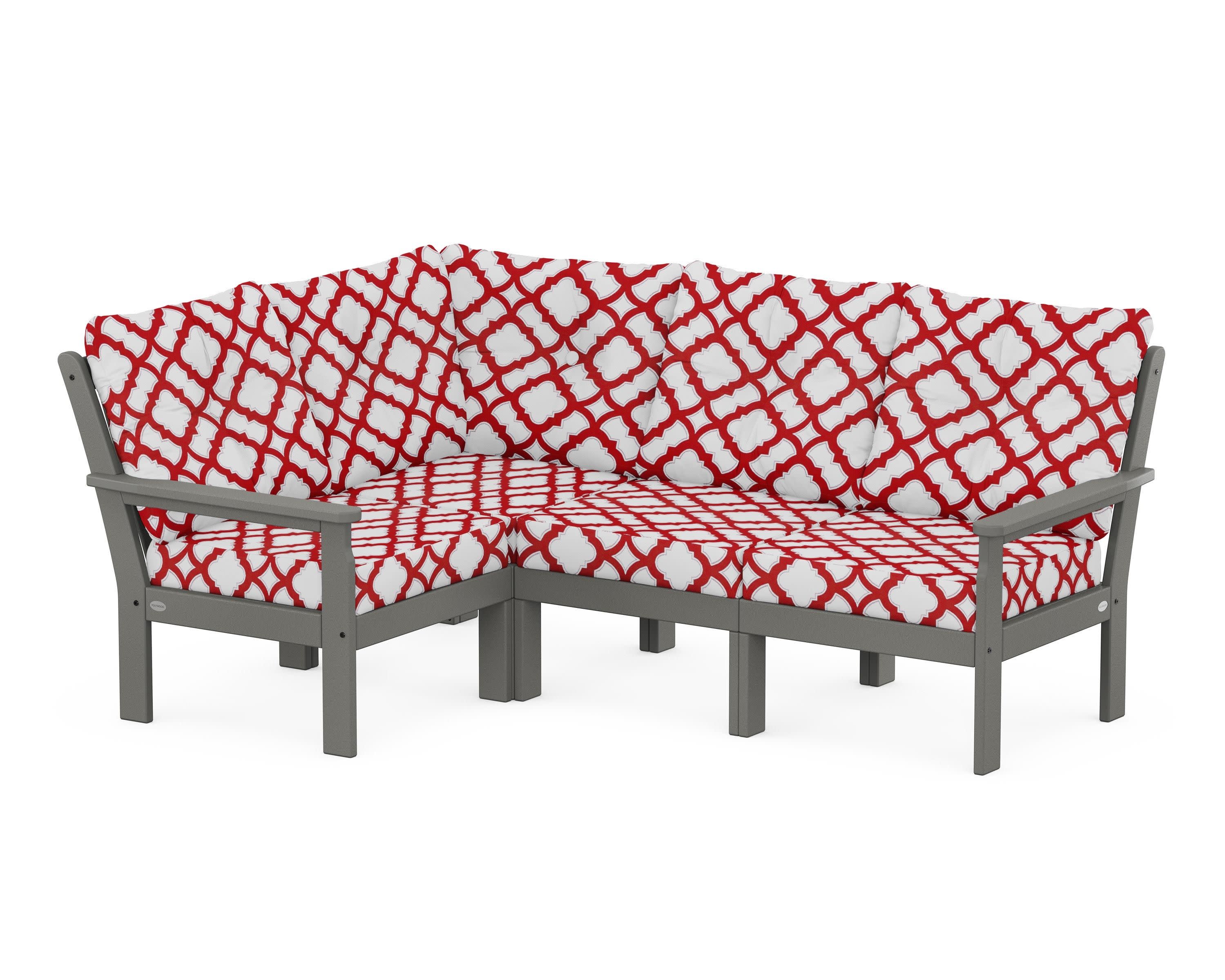 Vineyard 4-Piece Sectional in Slate Grey / Trellis Crimson