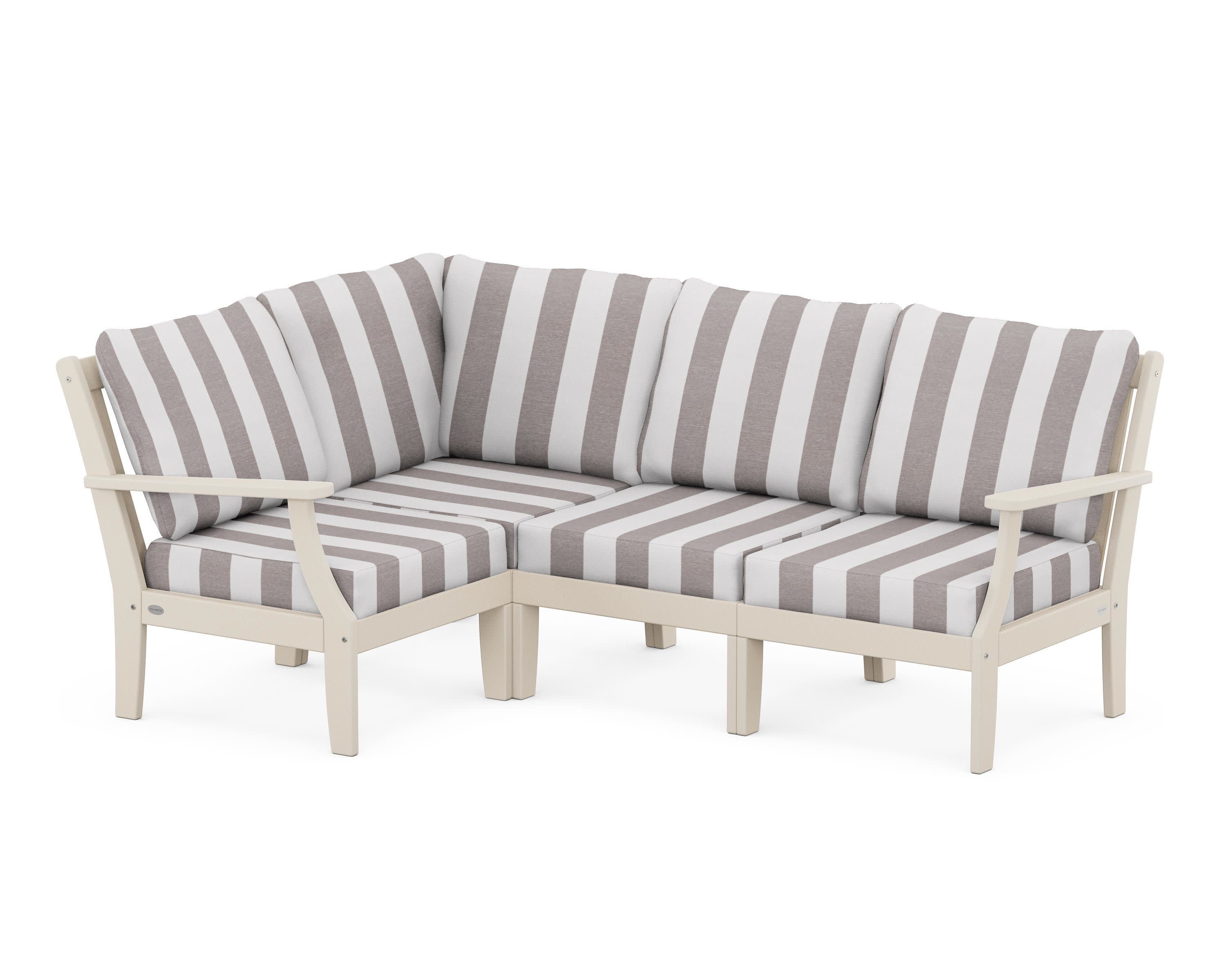 Braxton Modular 4-Piece Deep Seating Set in Sand / Cabana Stripe Grey Mist