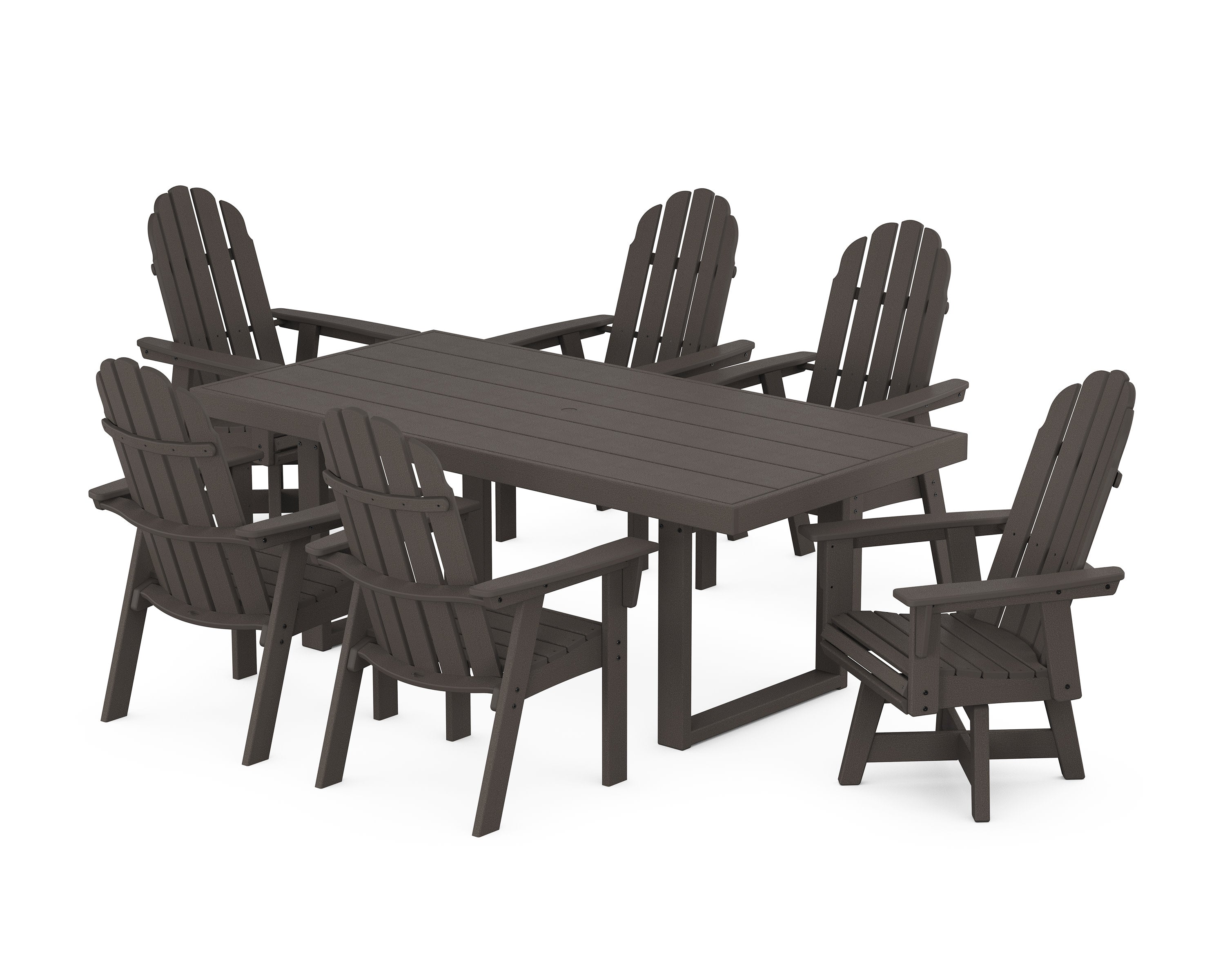 Vineyard Curveback Adirondack Swivel Chair 7-Piece Dining Set in Vintage Coffee