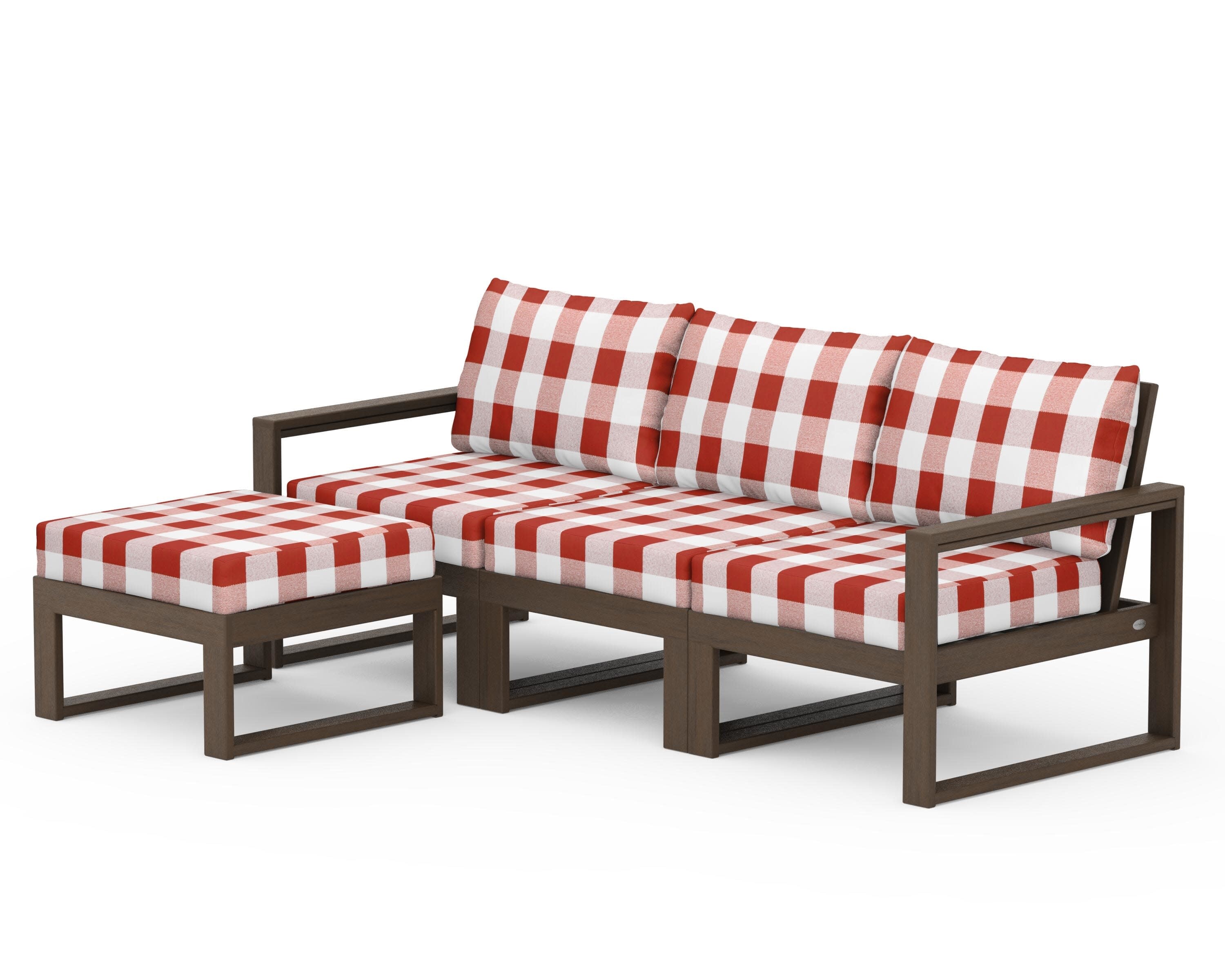 EDGE 4-Piece Modular Deep Seating Set with Ottoman in Kona / Buffalo Plaid Crimson