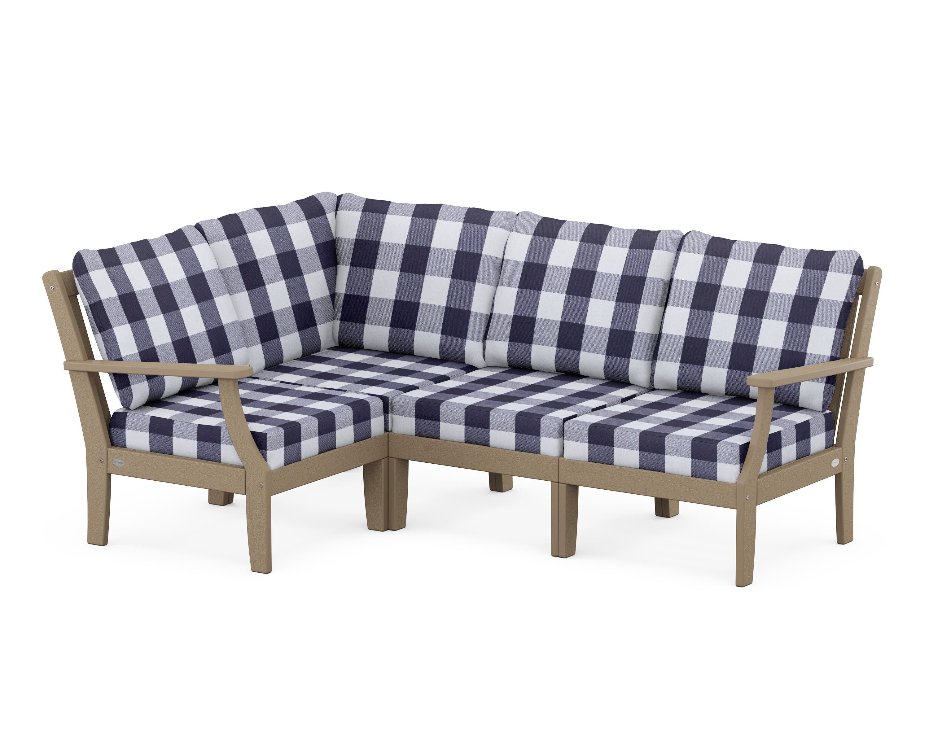 Braxton Modular 4-Piece Deep Seating Set in Vintage Sahara / Buffalo Plaid Navy