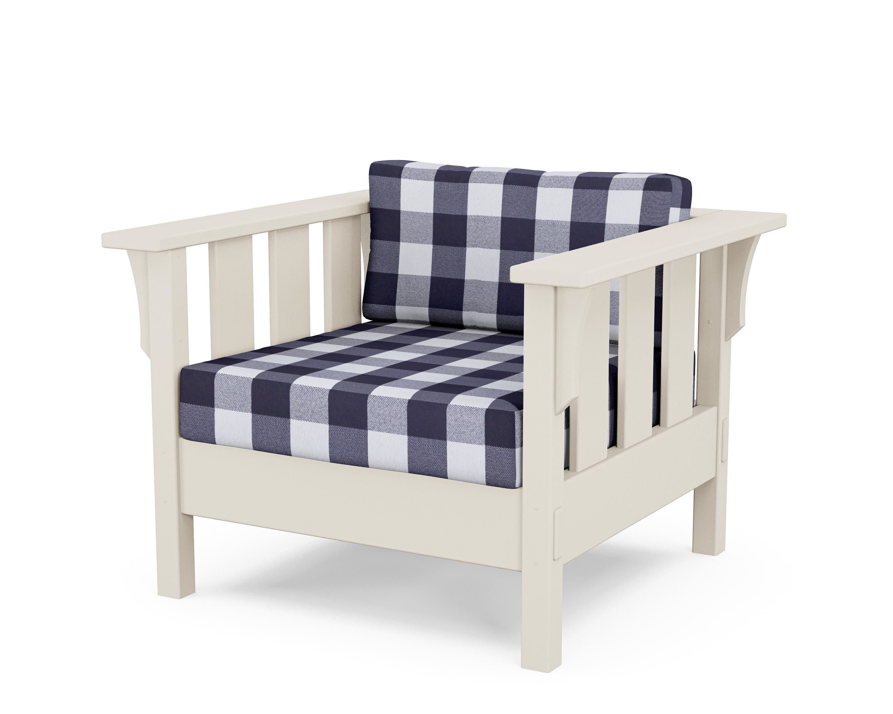 Acadia Deep Seating Chair in Sand / Buffalo Plaid Navy