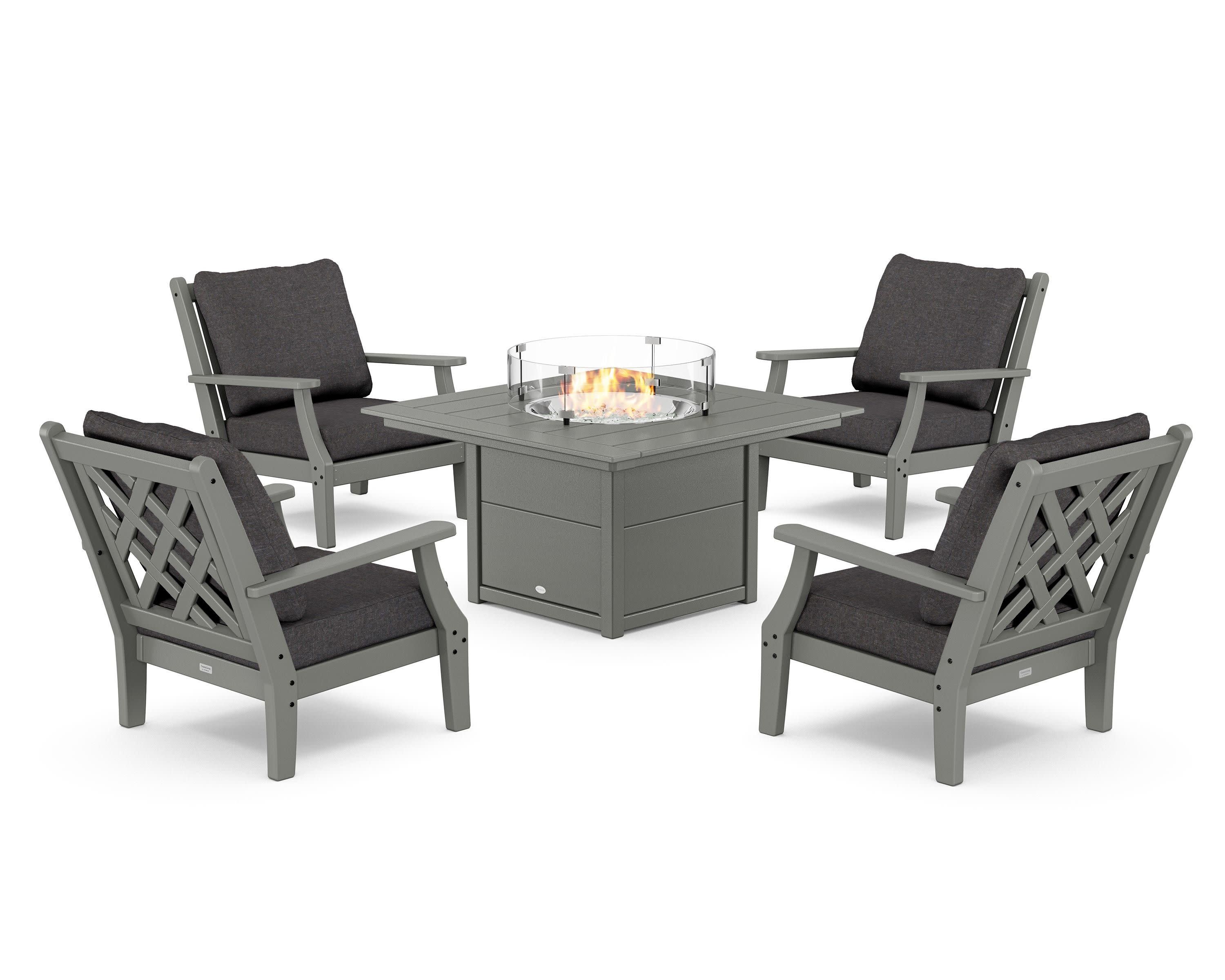 Wovendale 5-Piece Deep Seating Set with Fire Pit Table in Slate Grey / Ash Charcoal