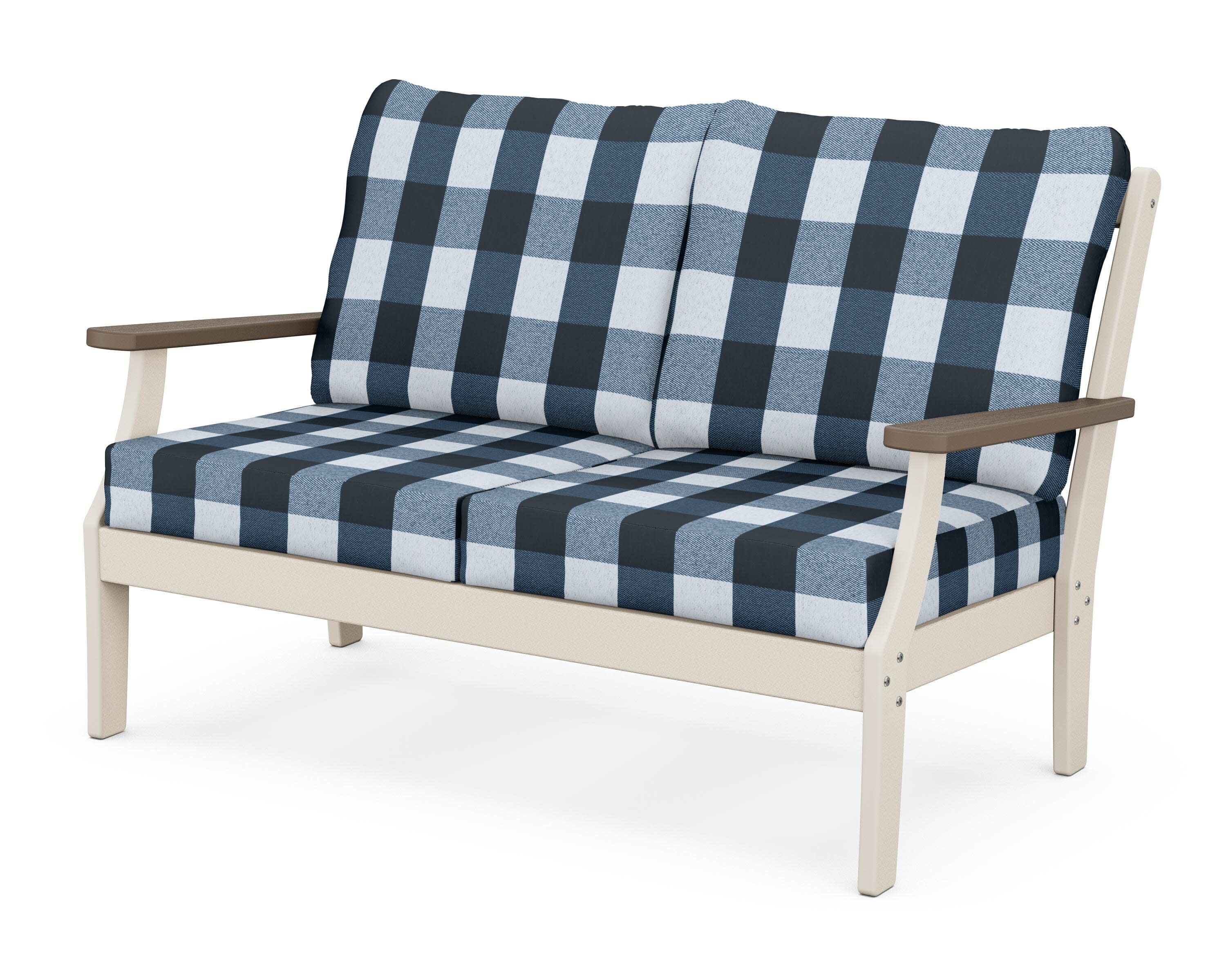 Braxton Deep Seating Loveseat in Sand / Kona / Buffalo Plaid Marine Indigo