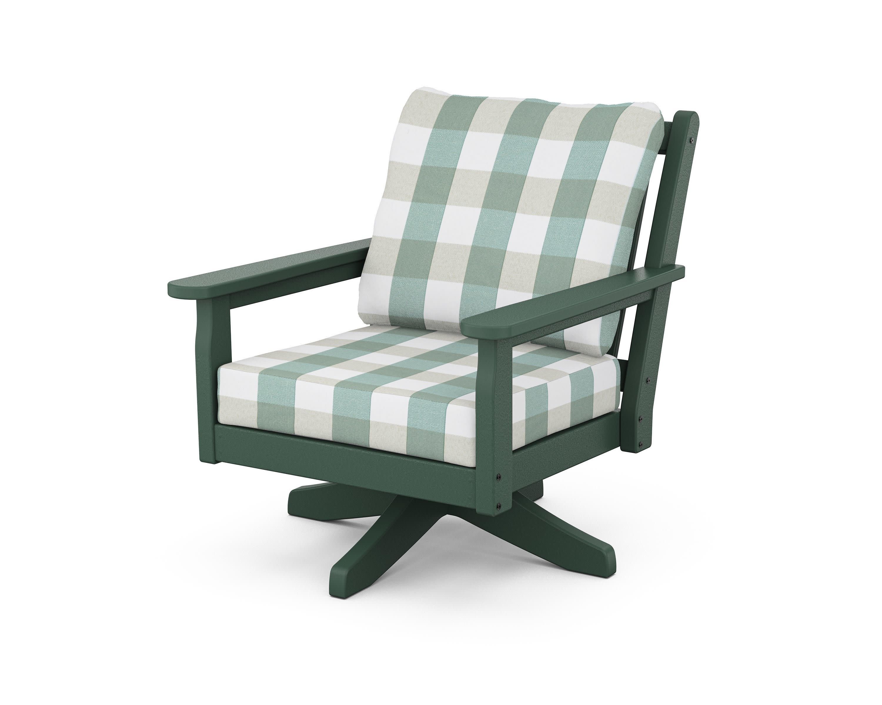 Chippendale Deep Seating Swivel Chair in Green / Buffalo Plaid Glacier Spa