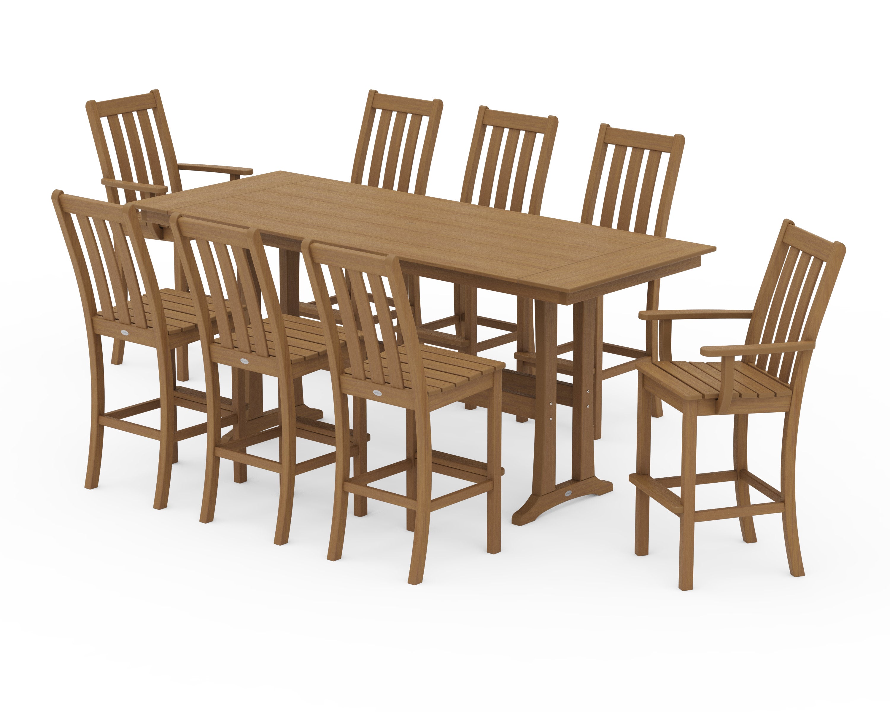 Vineyard 9-Piece Farmhouse Bar Set with Trestle Legs in Natural