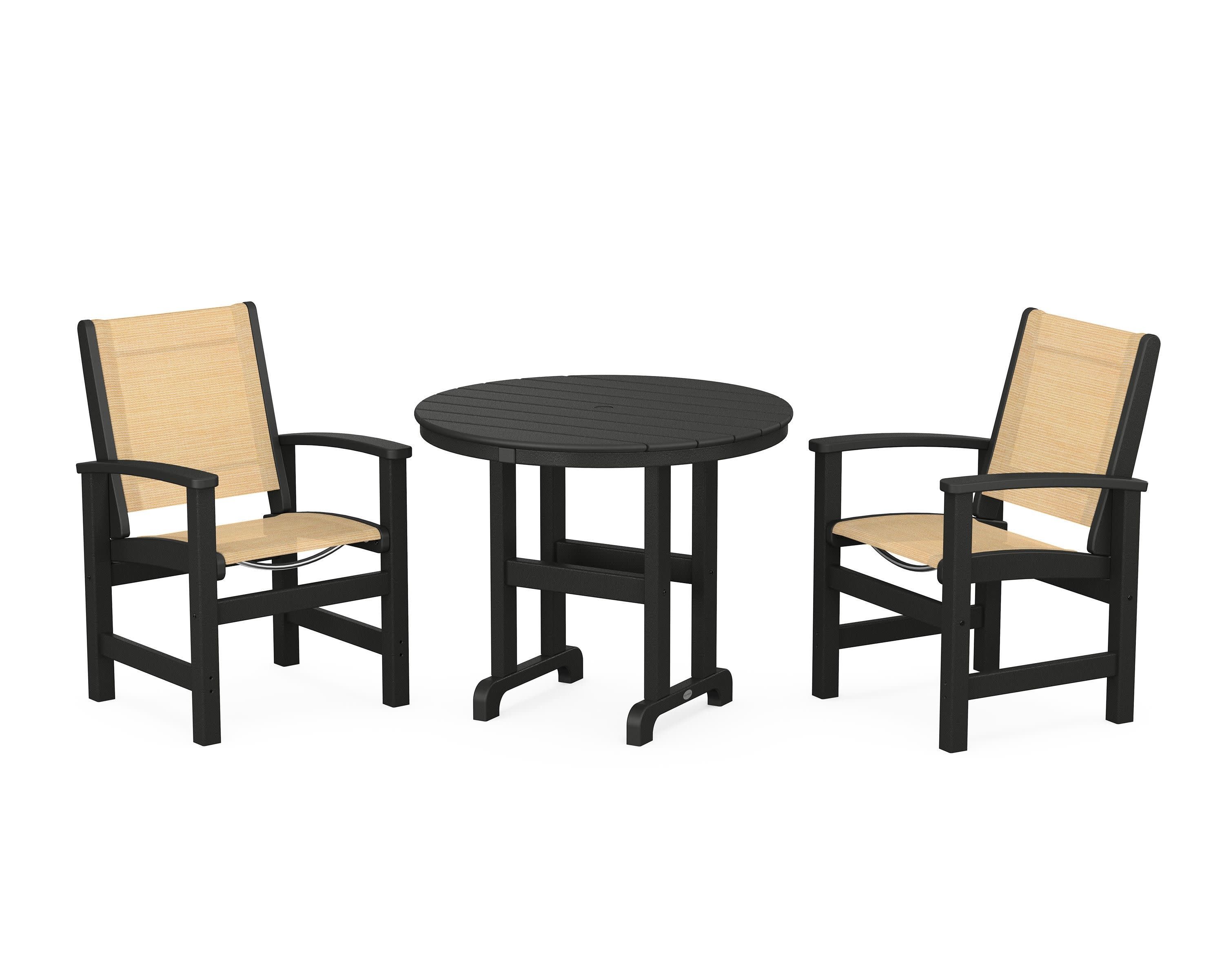 Coastal 3-Piece Round Dining Set in Black / Dupioni Apricot Sling