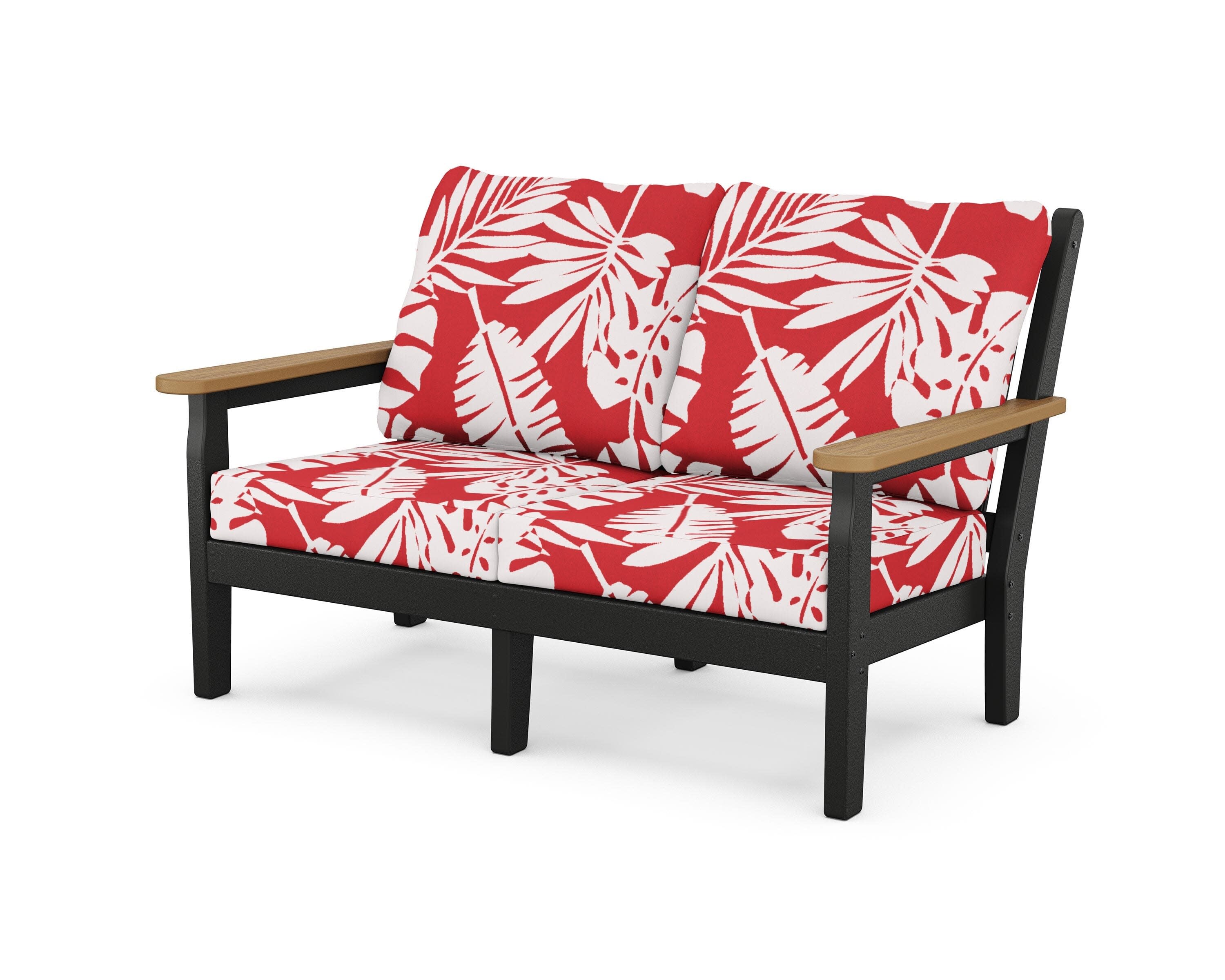 Chippendale Deep Seating Loveseat in Black / Natural / Leaf Crimson