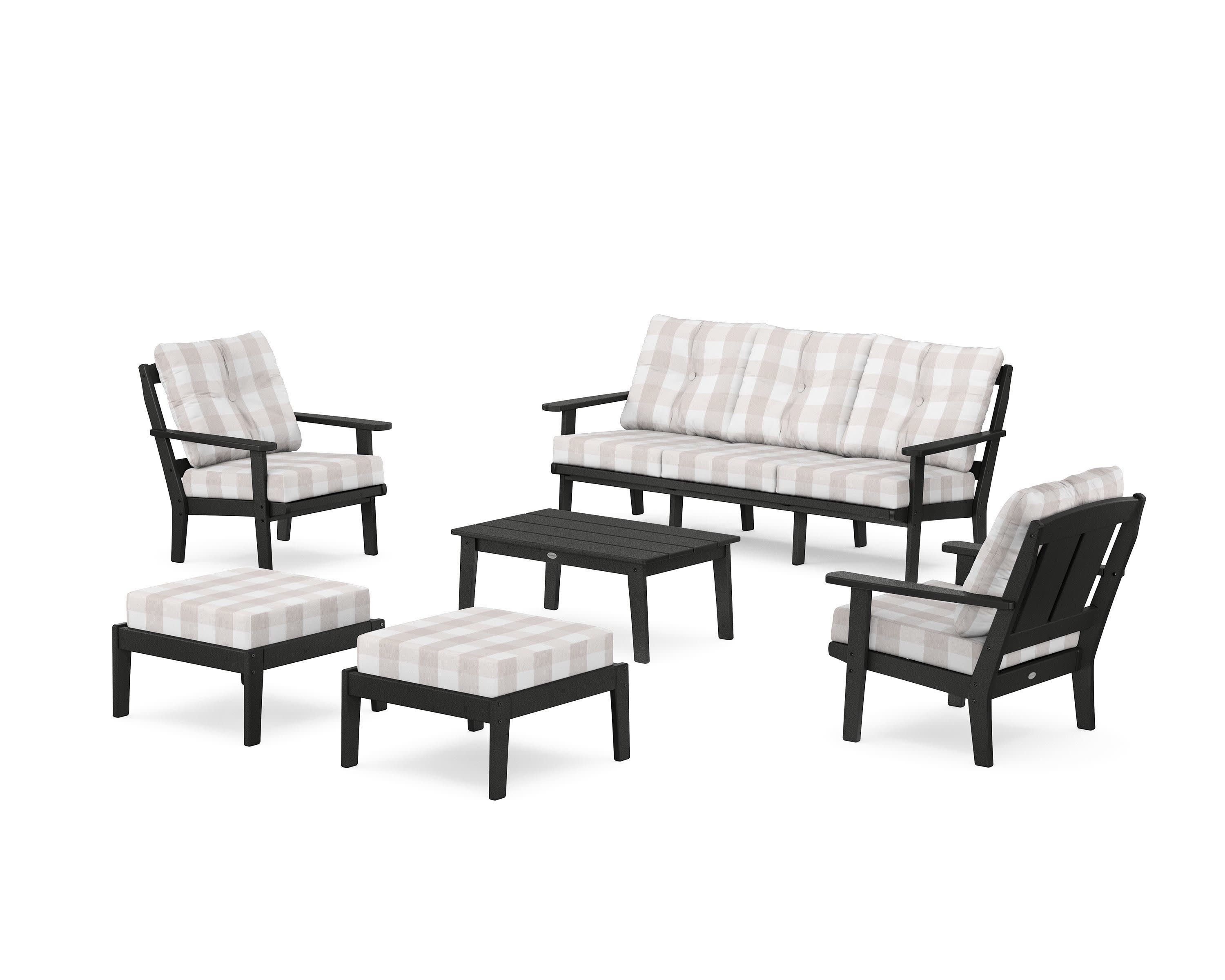 Mission 6-Piece Lounge Sofa Set in Black / Buffalo Plaid Dune Burlap