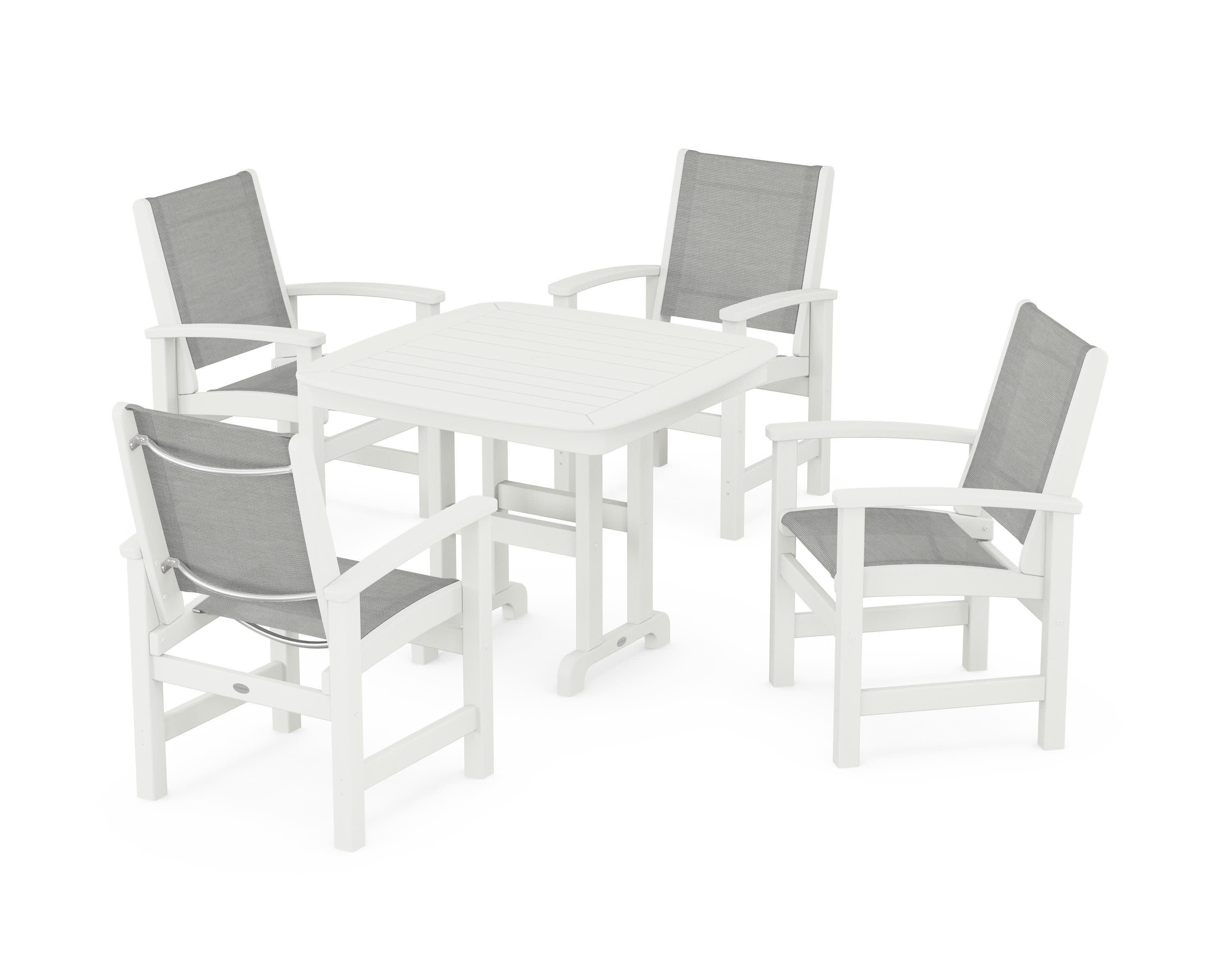Coastal 5-Piece Dining Set in Vintage White / Metallic Sling