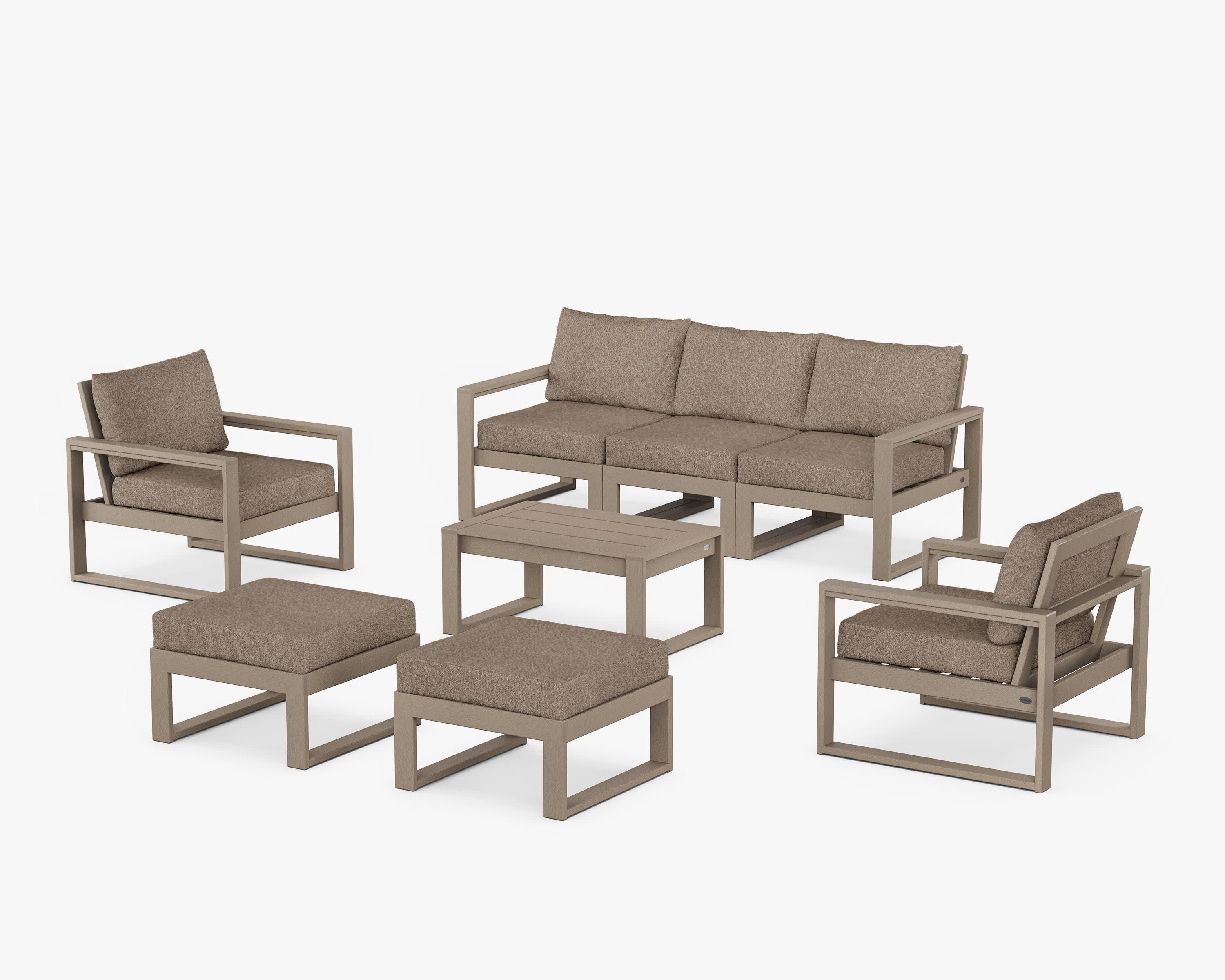 EDGE Sectional 8-Piece Lounge Sofa Set in Vintage Sahara / Spiced Burlap