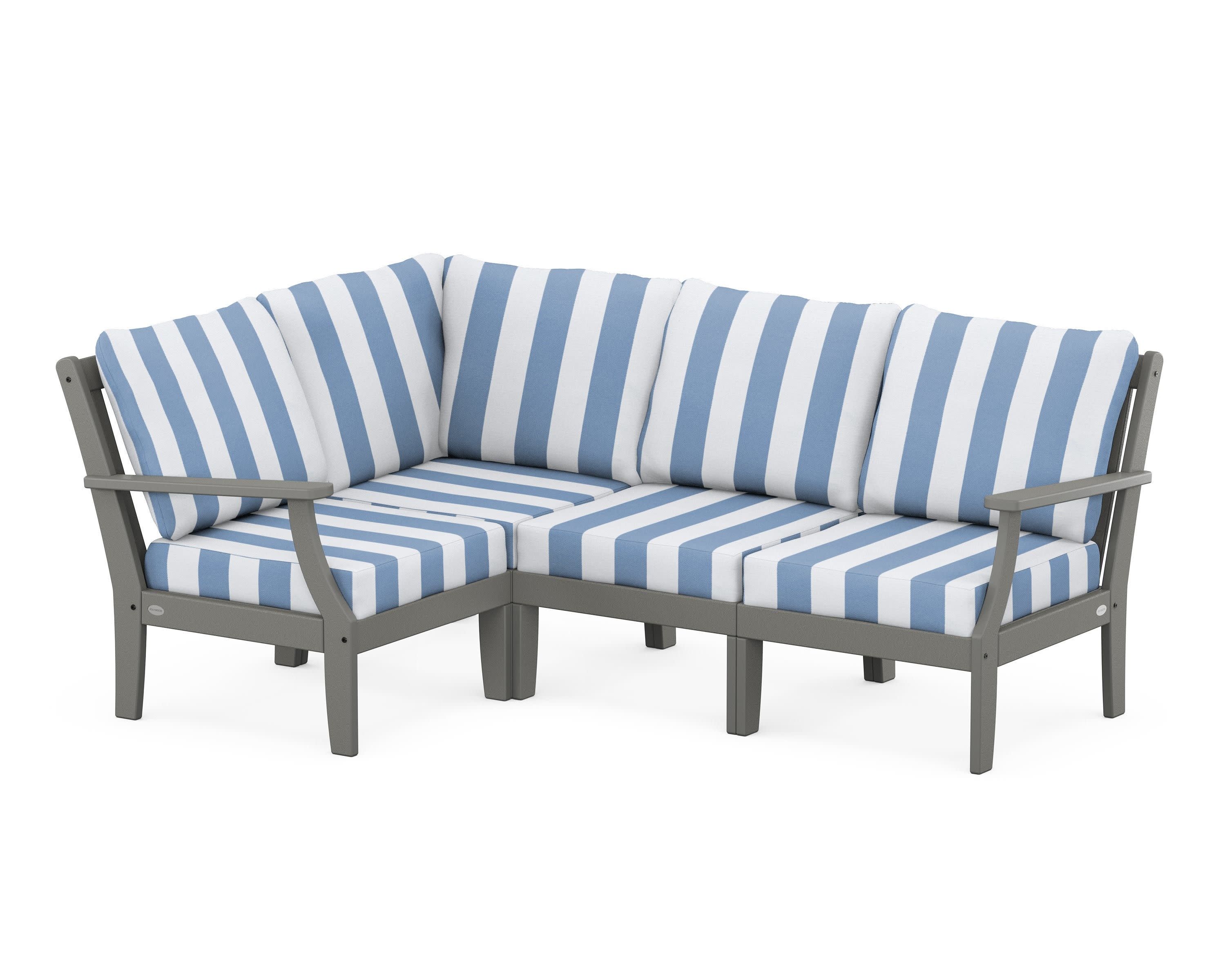 Braxton Modular 4-Piece Deep Seating Set in Slate Grey / Cabana Stripe Sky Blue
