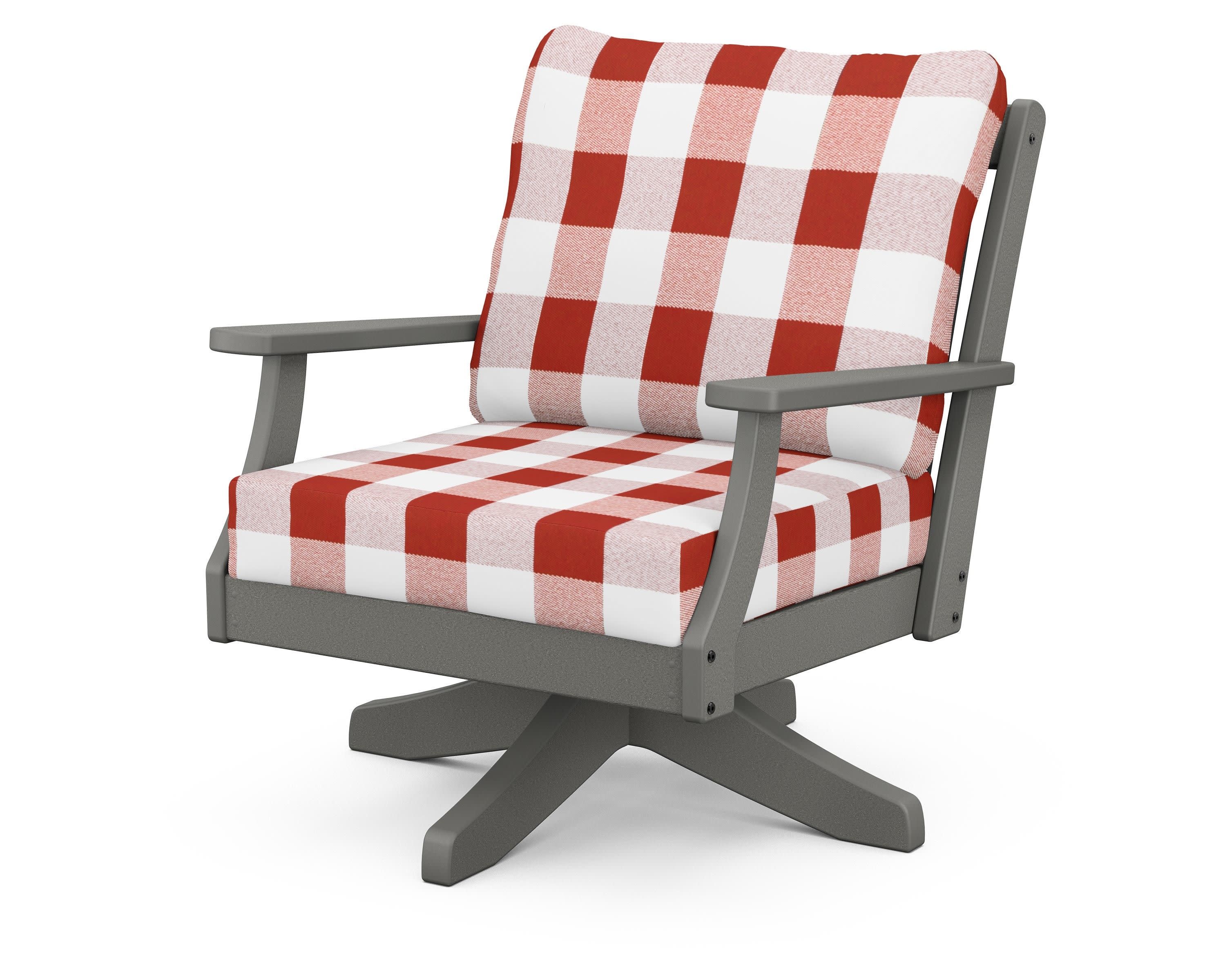 Braxton Deep Seating Swivel Chair in Slate Grey / Buffalo Plaid Crimson