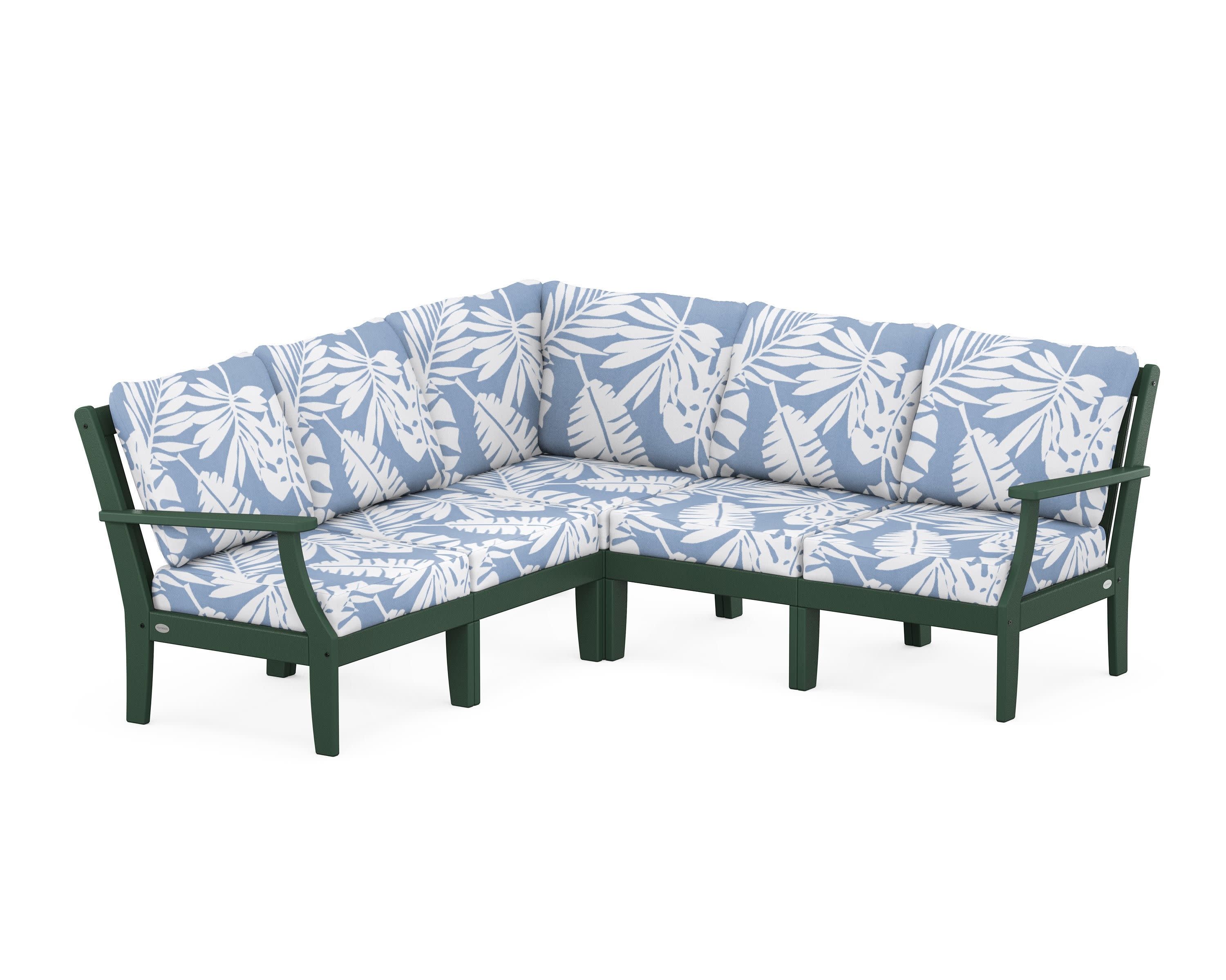 Braxton Modular 5-Piece Deep Seating Set in Green / Leaf Sky Blue