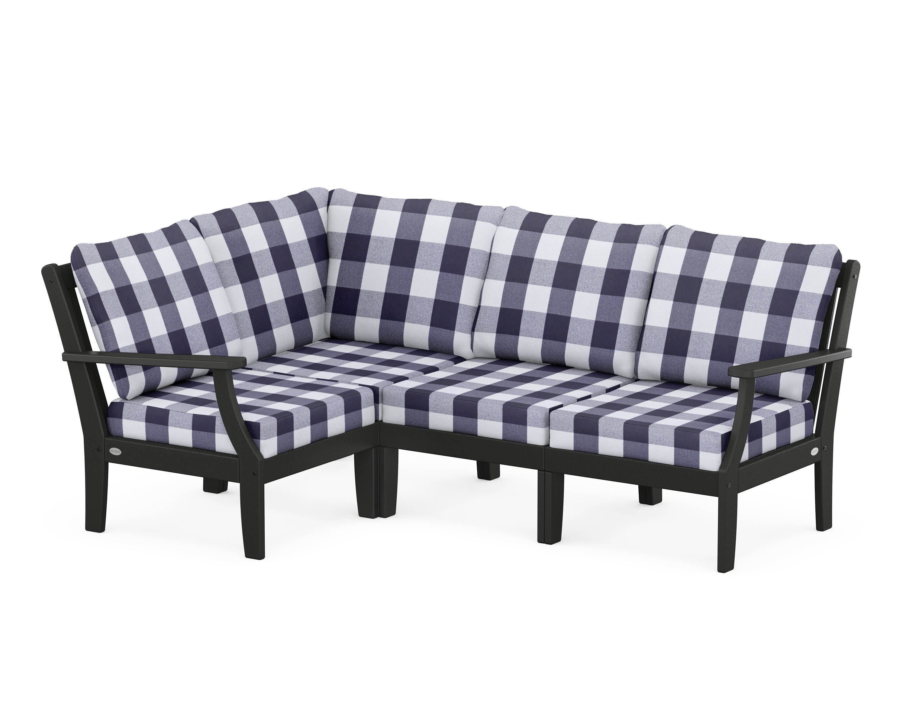 Braxton Modular 4-Piece Deep Seating Set in Black / Buffalo Plaid Navy