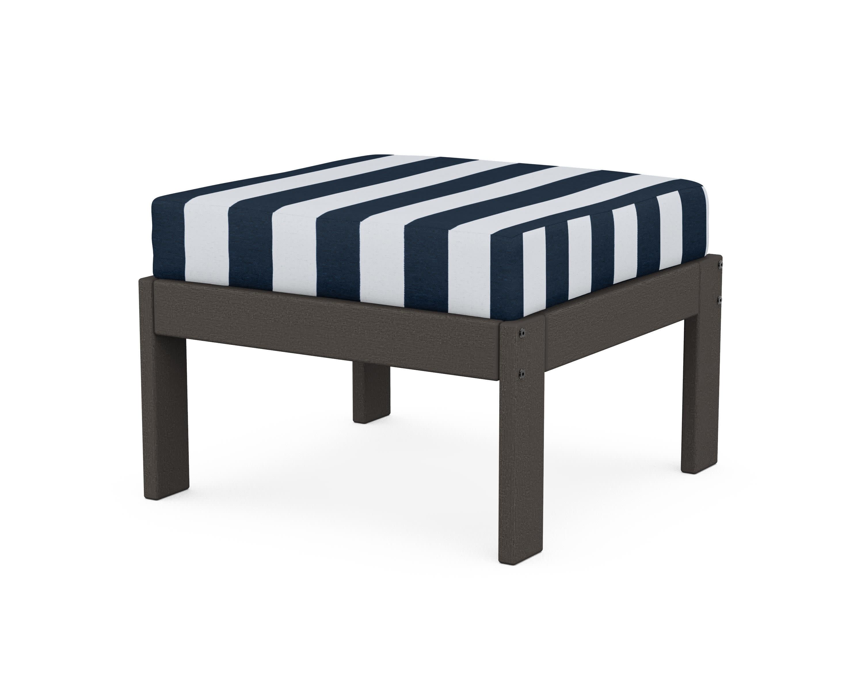 Vineyard Modular Ottoman in Vintage Coffee / Cabana Stripe Marine Indigo