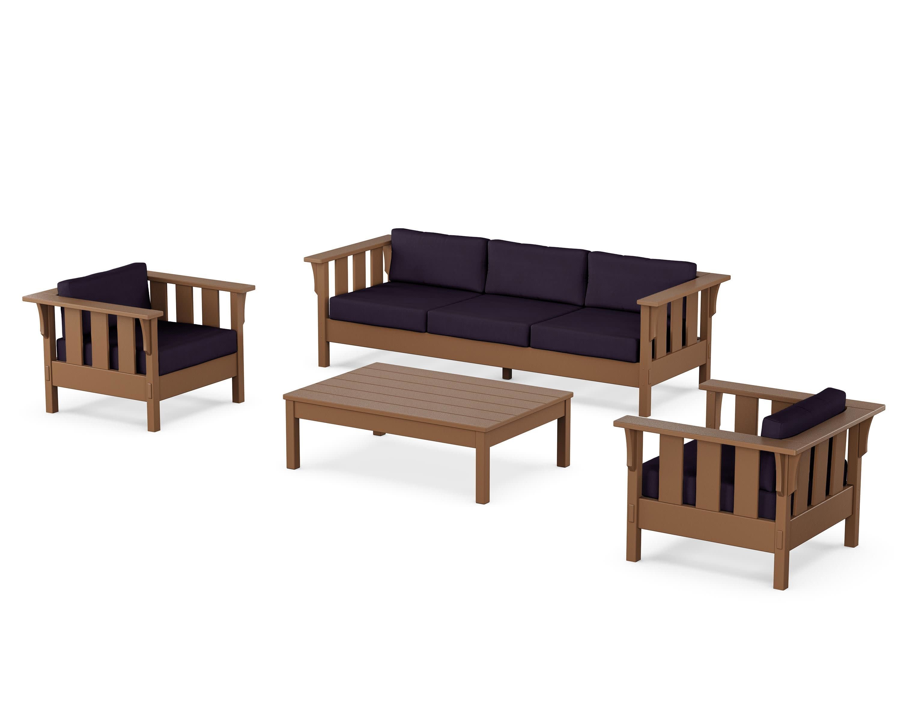 Acadia 4-Piece Deep Seating Set with Sofa in Teak / Navy Linen