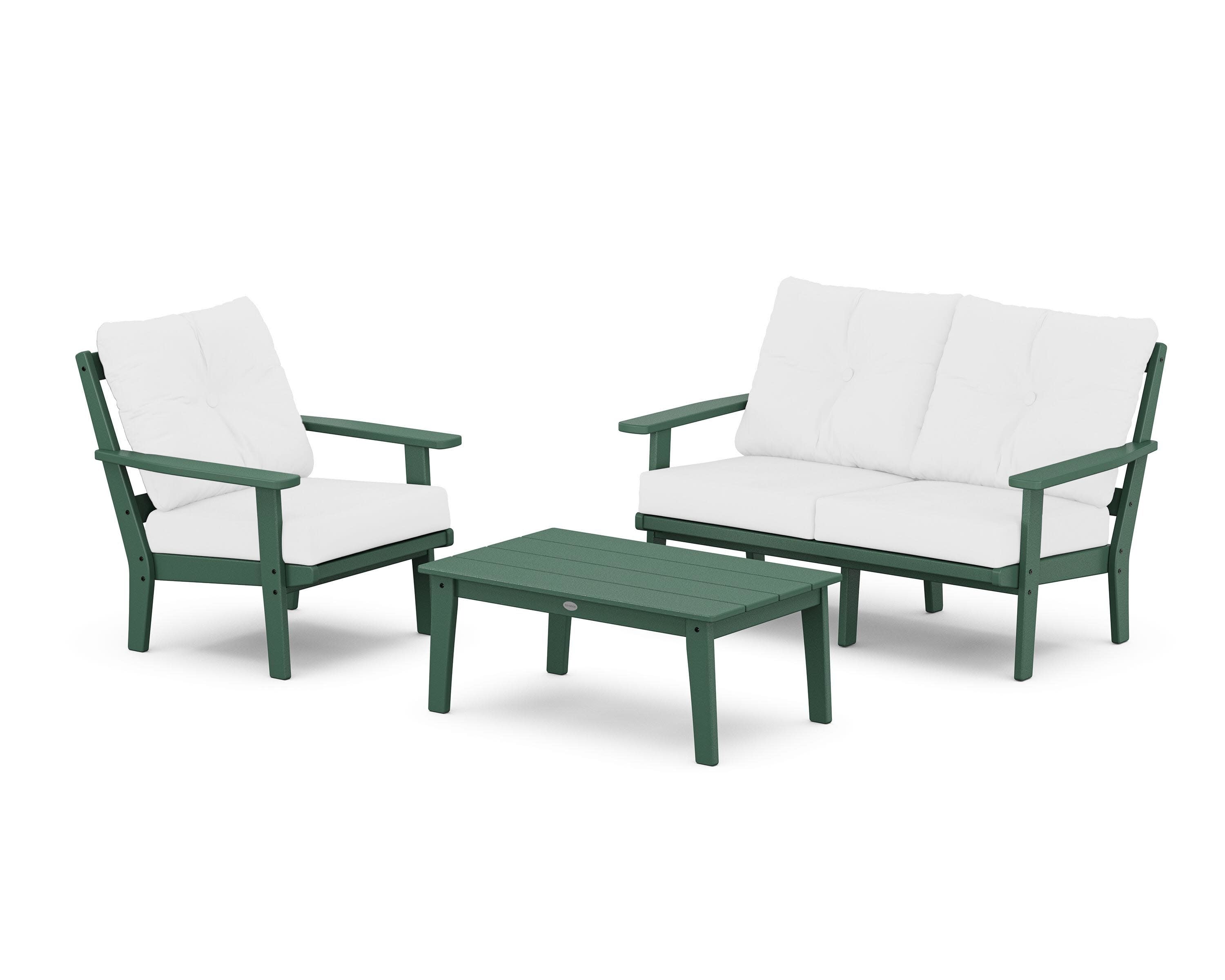 Prairie 3-Piece Deep Seating Set with Loveseat in Green / Natural