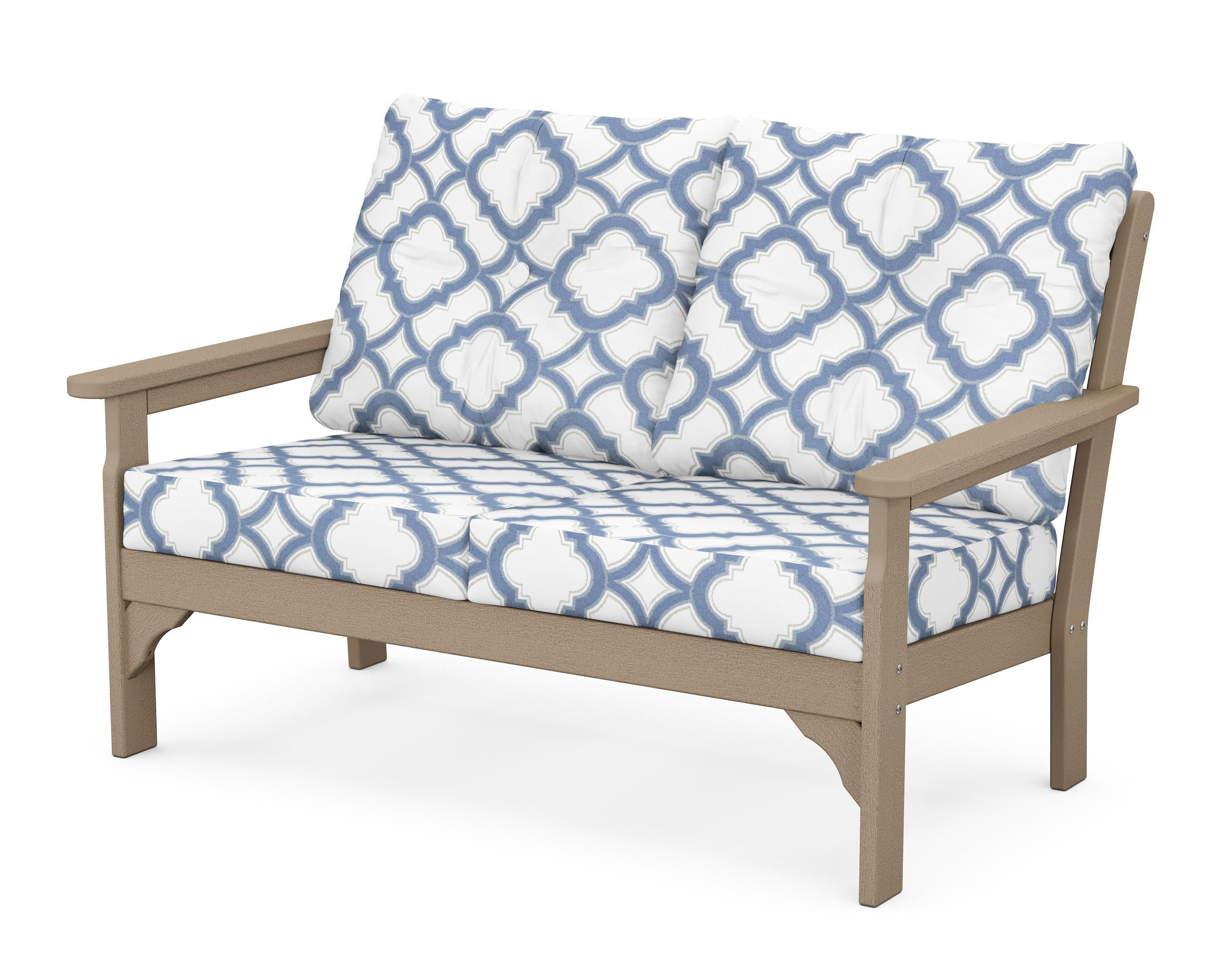 Vineyard Deep Seating Loveseat in Vintage Sahara / Trellis Sky Blue