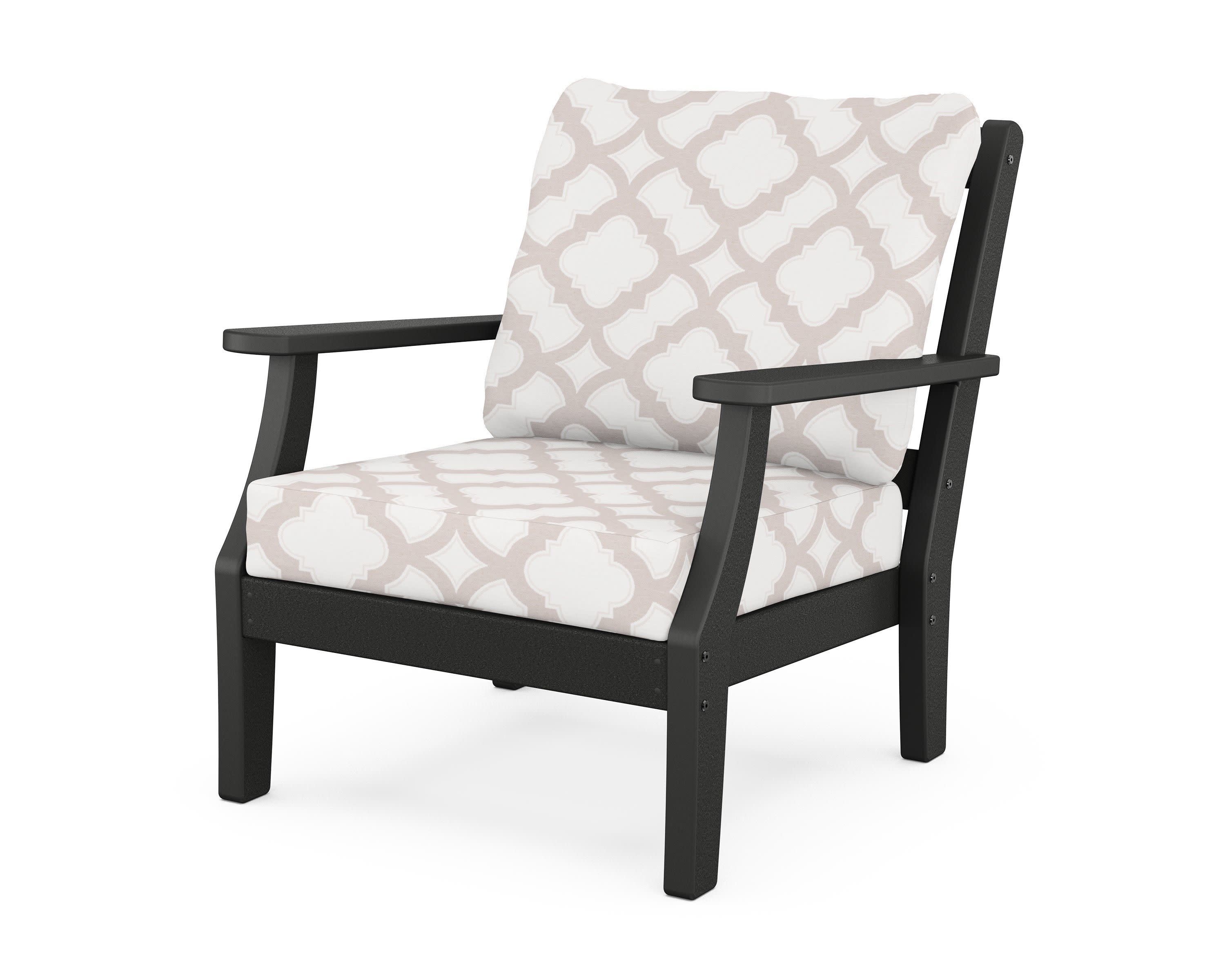 Chinoiserie Deep Seating Chair in Black / Trellis Dune Burlap