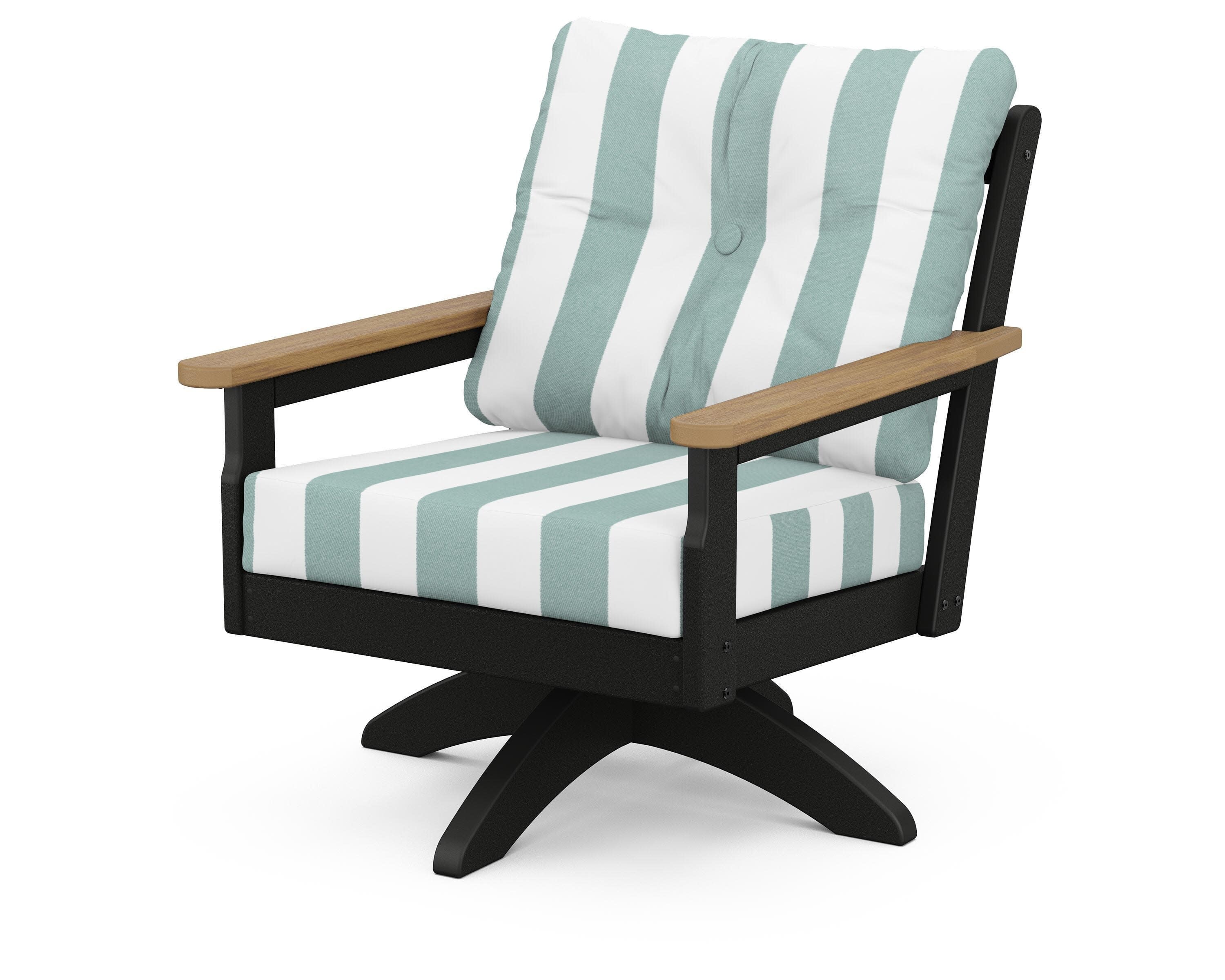 Vineyard Deep Seating Swivel Chair in Black / Natural / Cabana Stripe Glacier Spa
