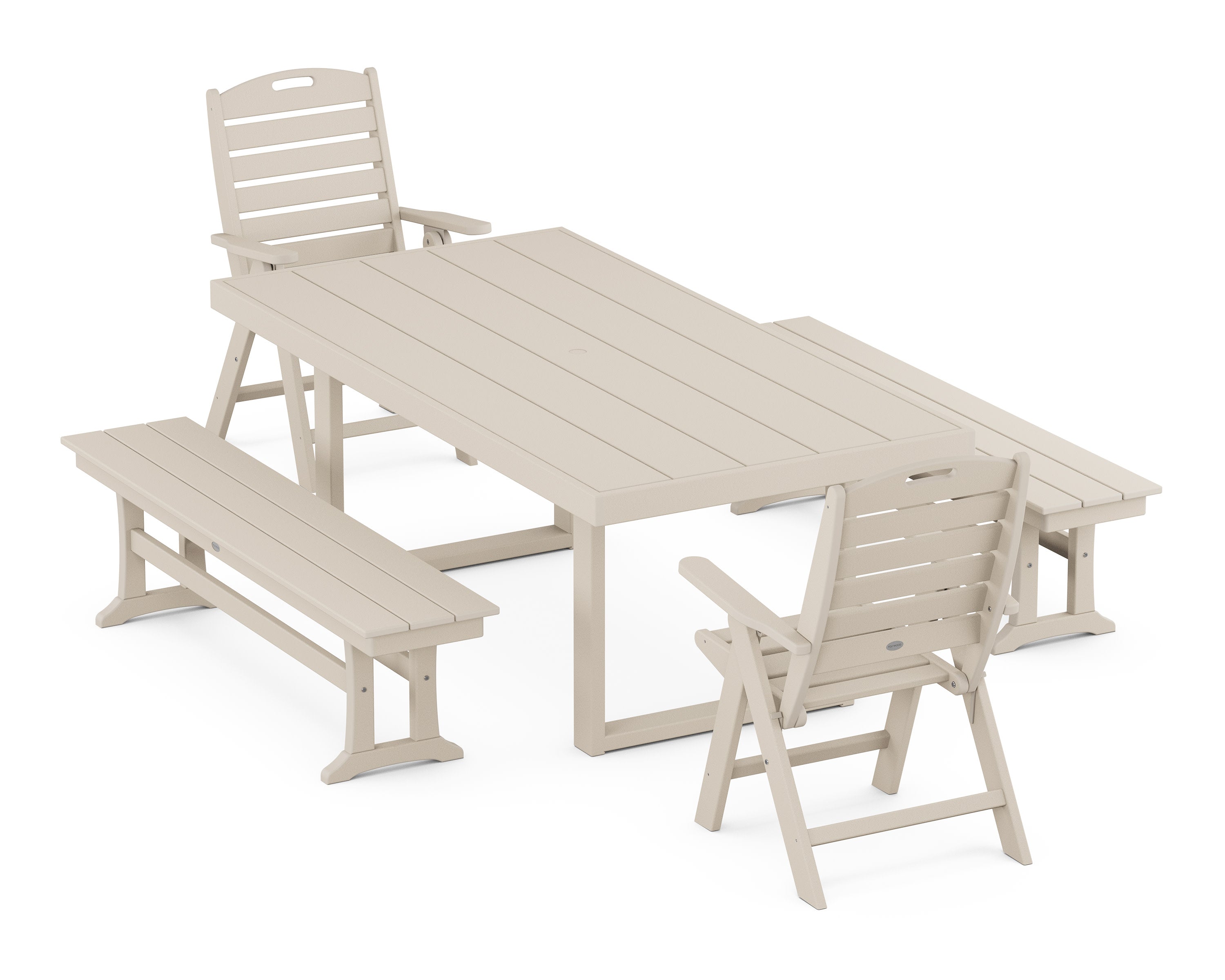 Nautical Folding Highback 5-Piece Dining Set with Trestle Legs in Sand