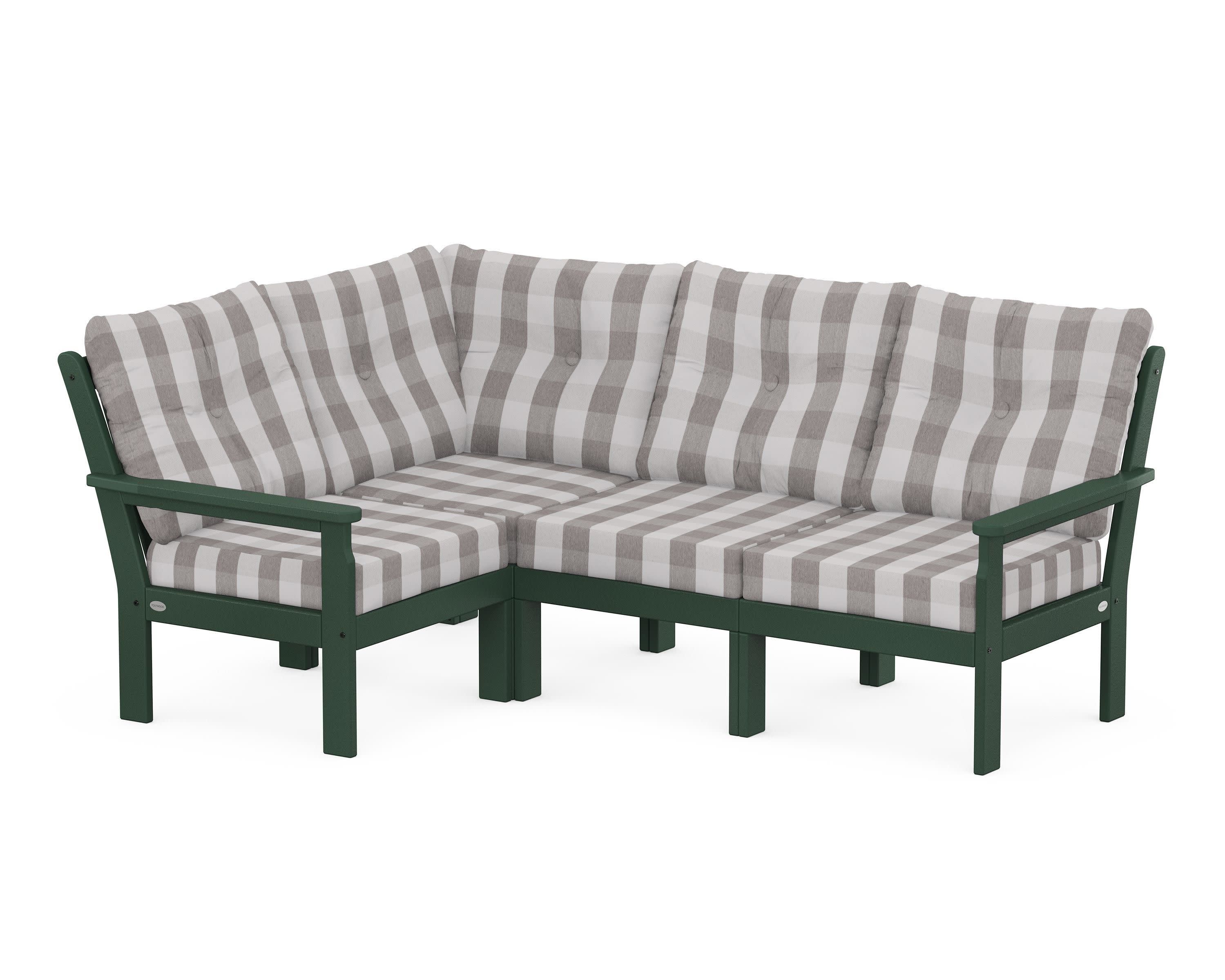 Vineyard 4-Piece Sectional in Green / Buffalo Plaid Grey Mist