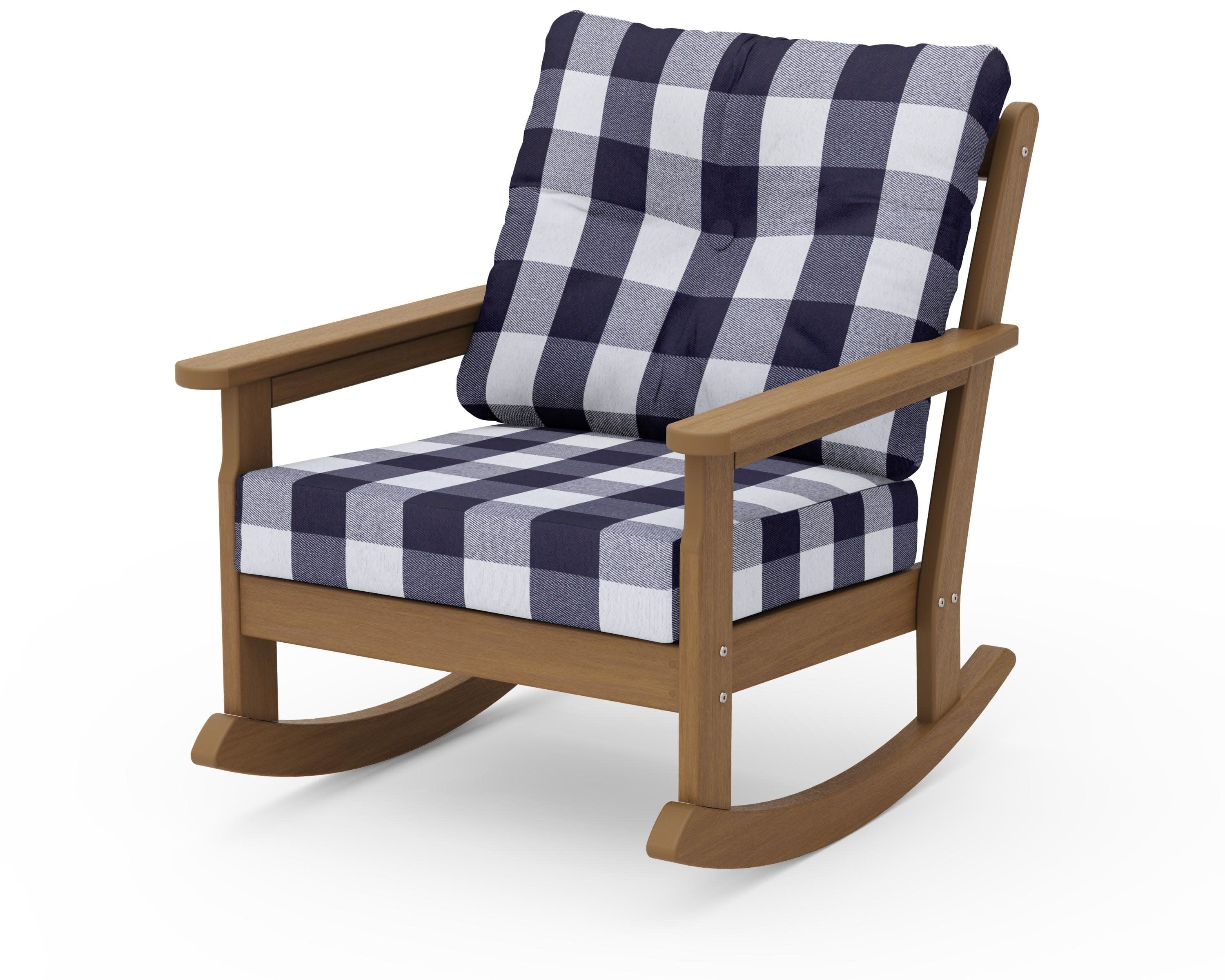 Vineyard Deep Seating Rocking Chair in Natural / Buffalo Plaid Navy