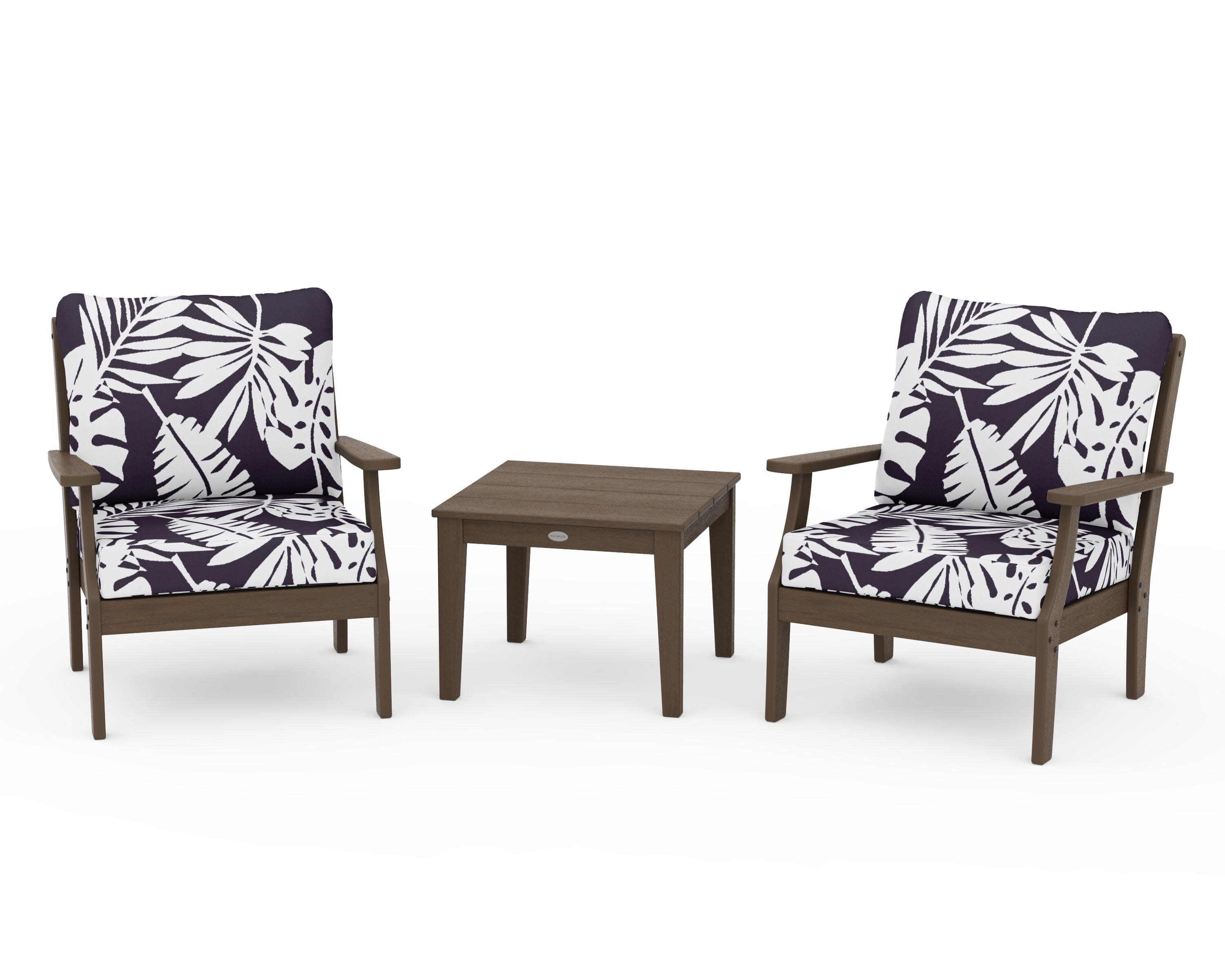 Braxton 3-Piece Deep Seating Set in Kona / Leaf Navy