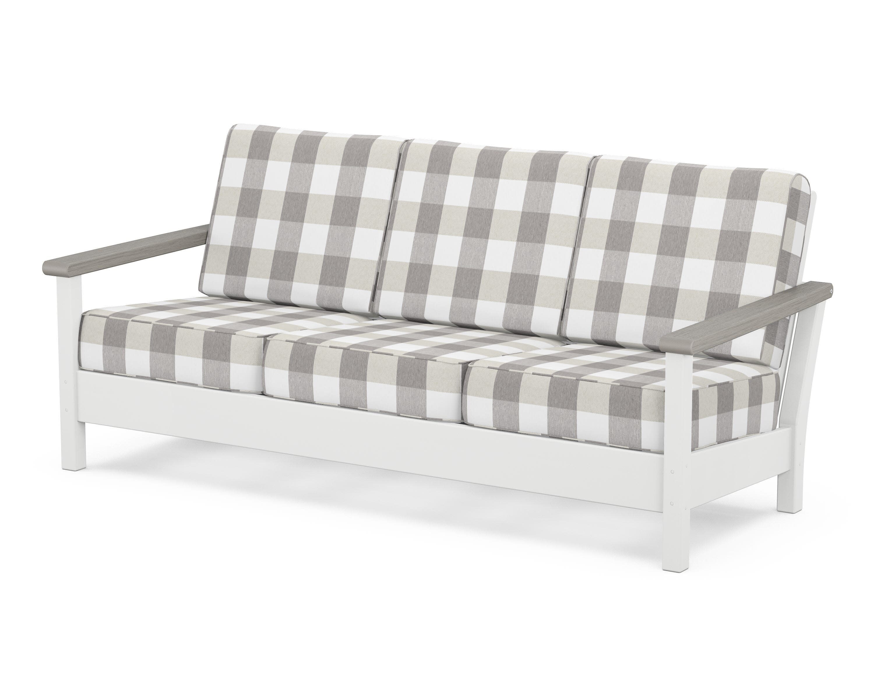 Harbour Deep Seating Sofa in White / Driftwood / Buffalo Plaid Grey Mist