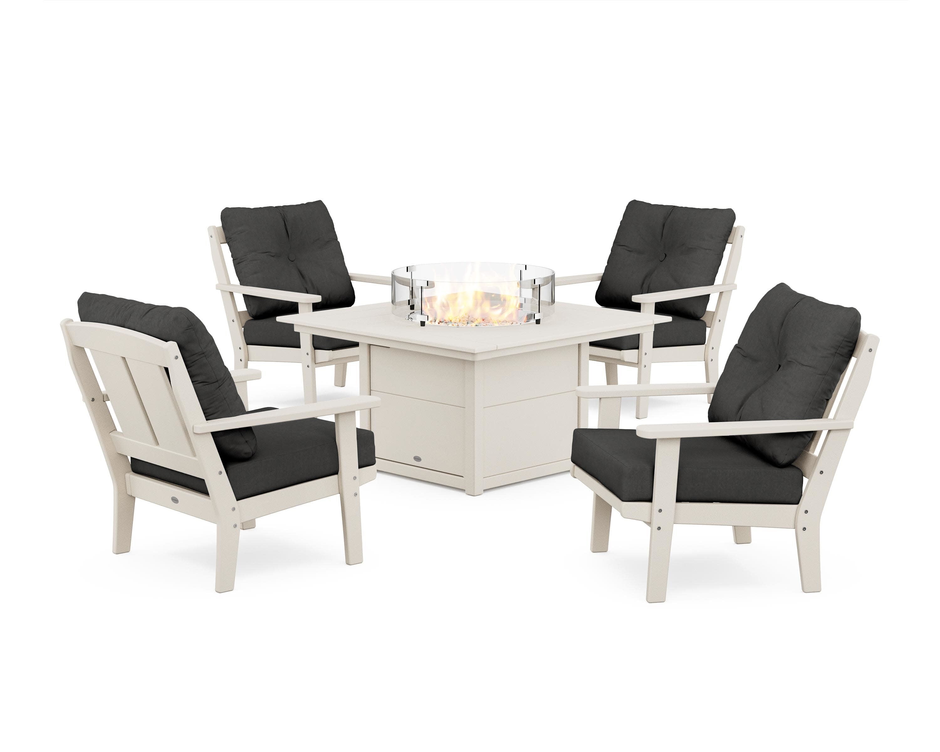 Mission 5-Piece Deep Seating Set with Fire Pit Table in Sand / Spectrum Carbon