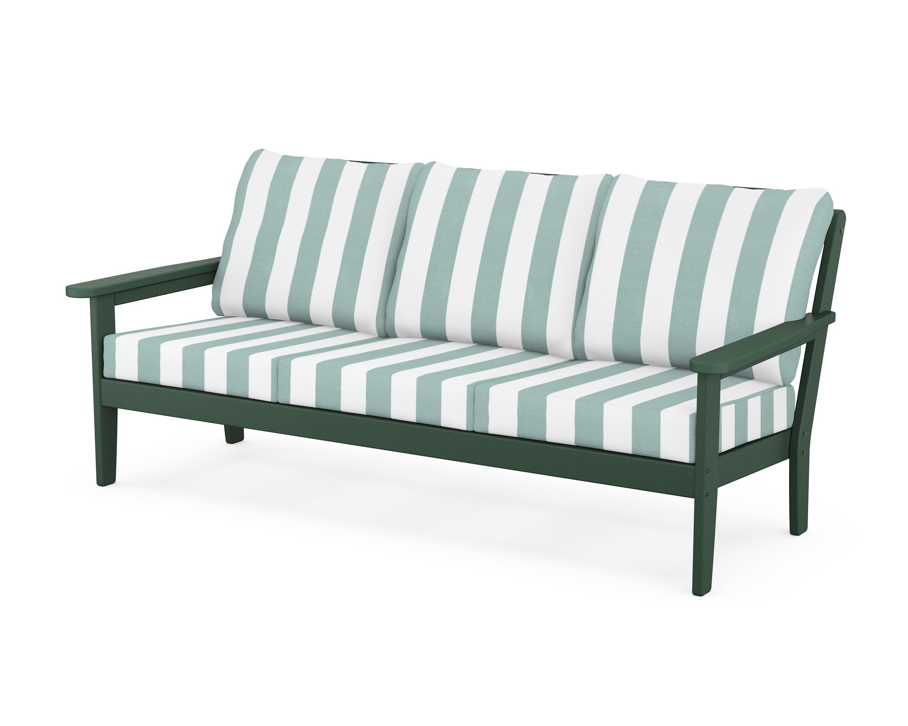 Cottage Deep Seating Sofa in Green / Cabana Stripe Glacier Spa