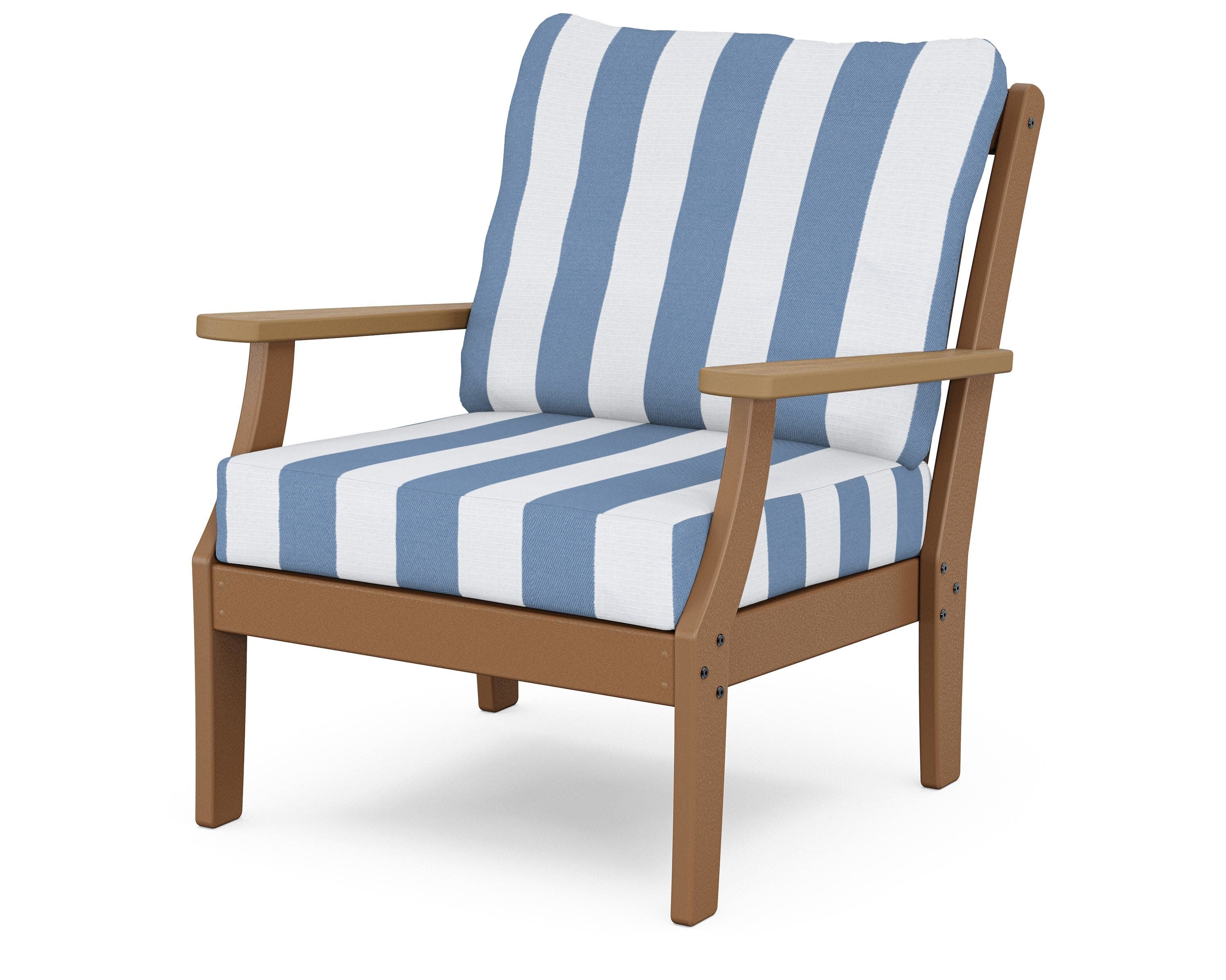 Braxton Deep Seating Chair in Teak / Natural / Cabana Stripe Sky Blue