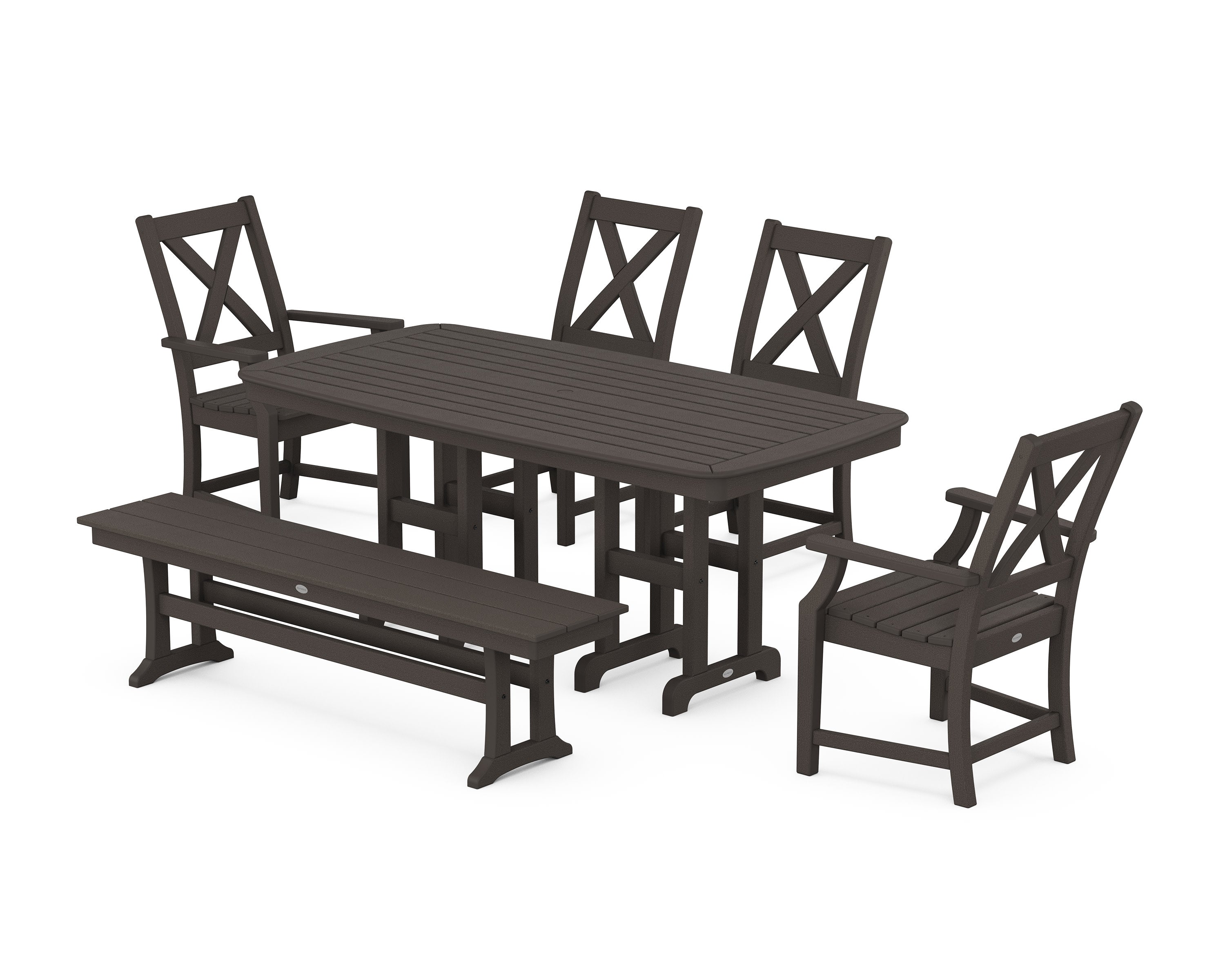Braxton 6-Piece Dining Set with Bench in Vintage Coffee