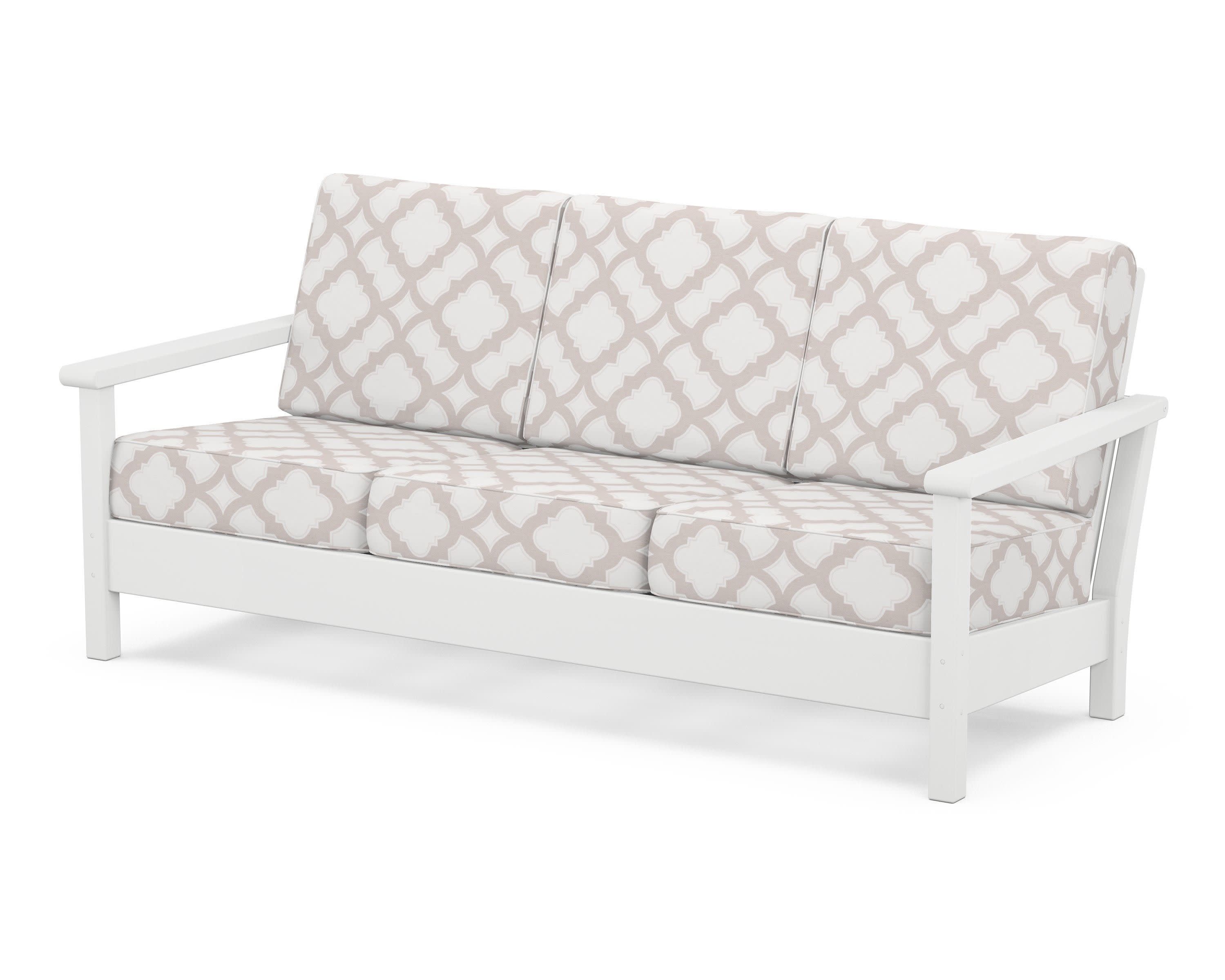 Harbour Deep Seating Sofa in White / Trellis Dune Burlap