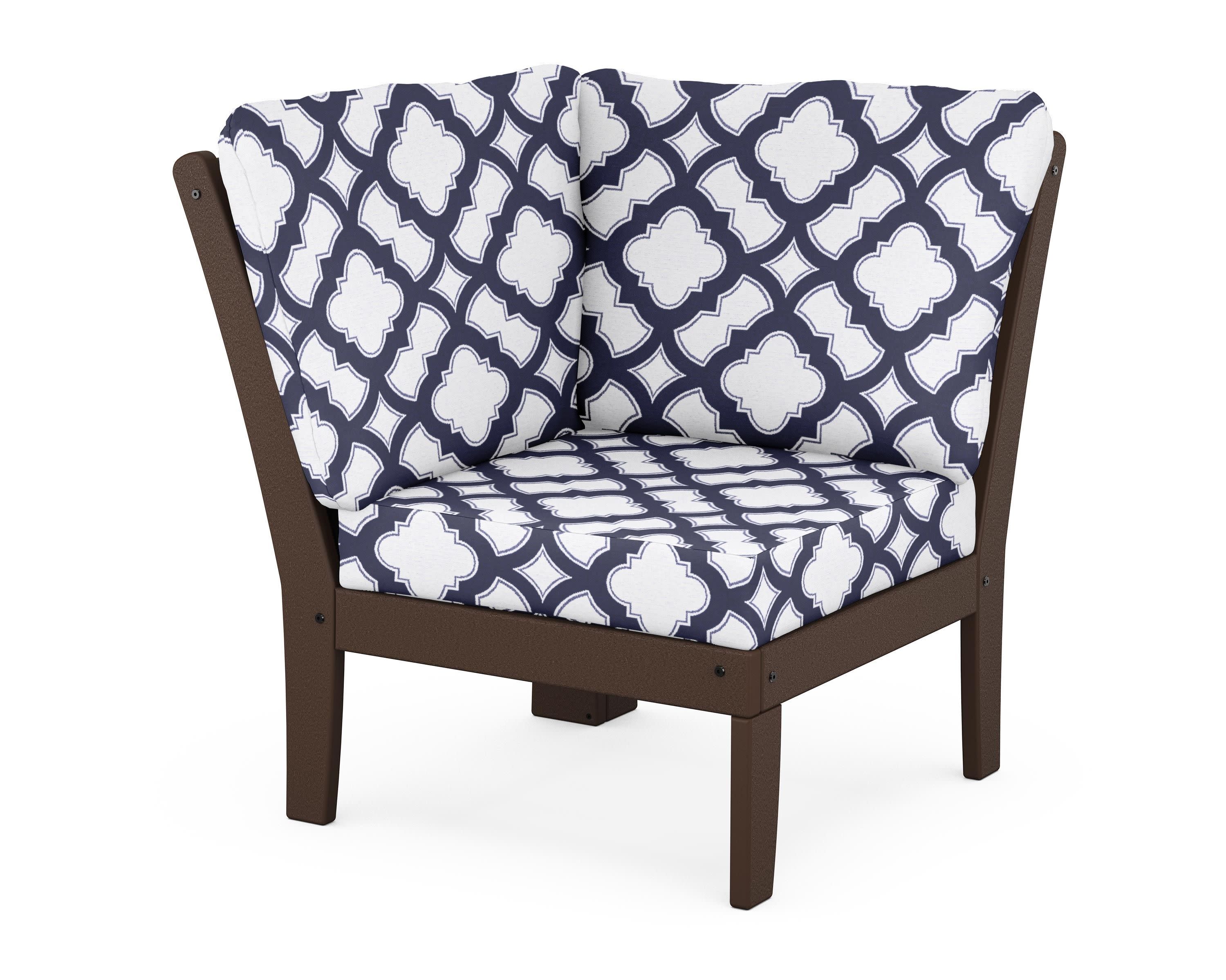 Braxton Modular Corner Chair in Mahogany / Trellis Navy